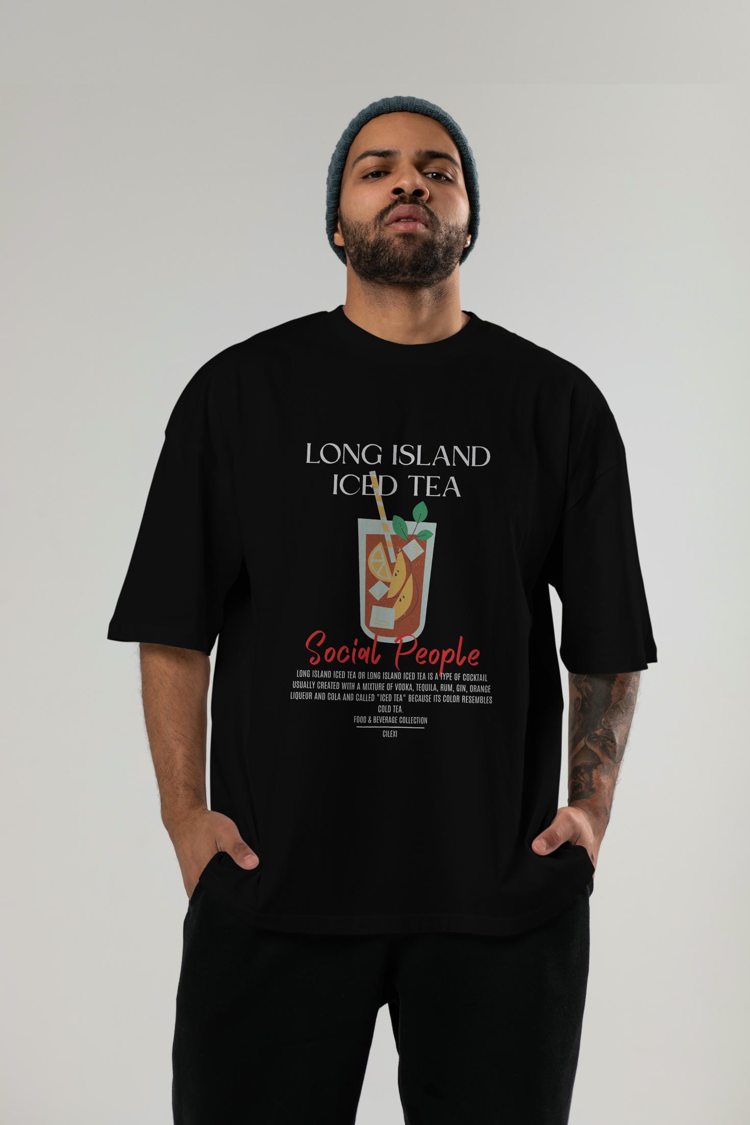 Long Island ıced tea Kokteyl Serisi ön Baskılı Oversize t-shirt Erkek Kadın %100 Pamuk Bisiklet Yaka tişort