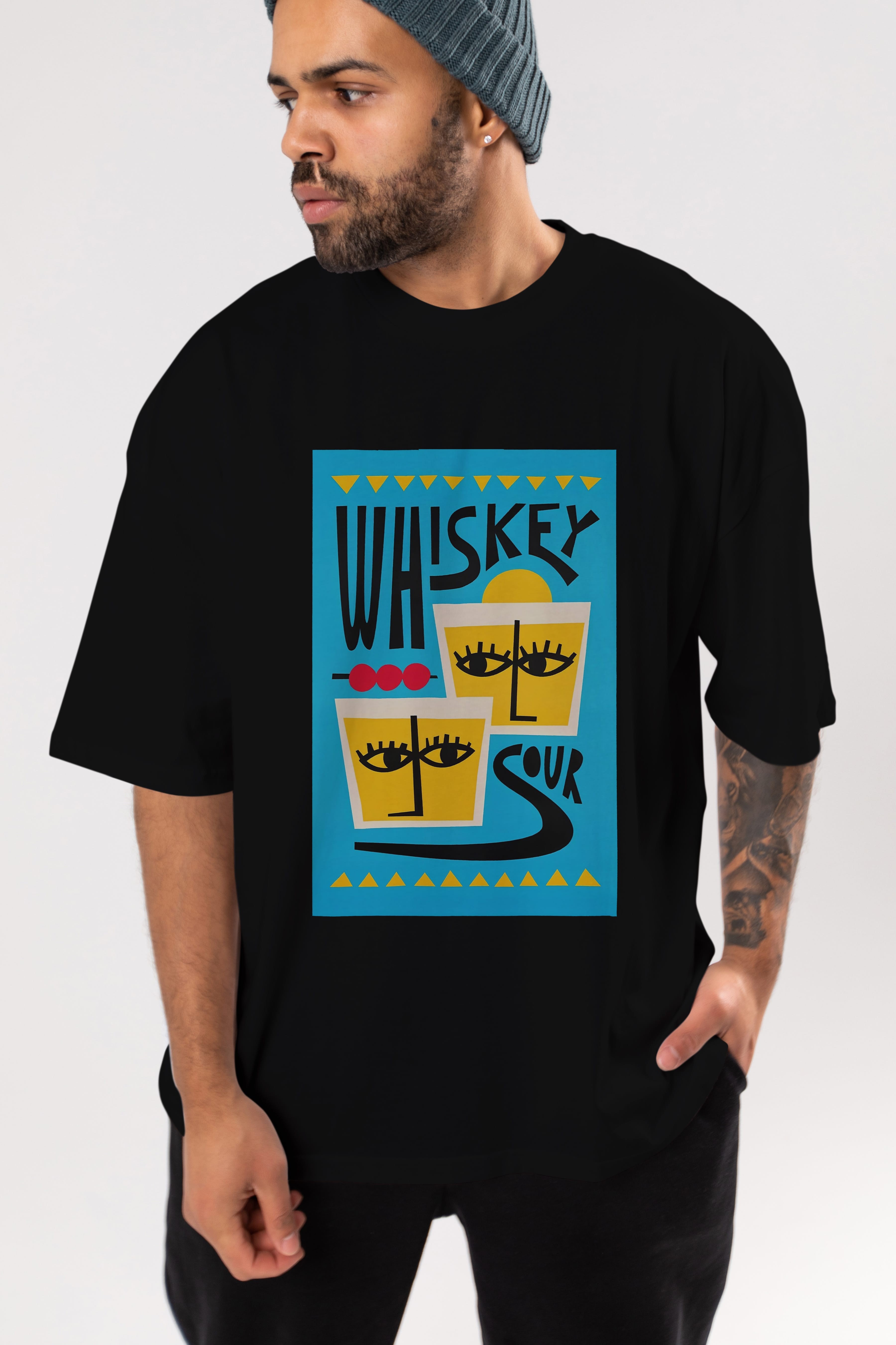 Whiskey Sour 2 Ön Baskılı Oversize t-shirt Erkek Kadın Unisex %100 Pamuk Bisiklet Yaka tişort