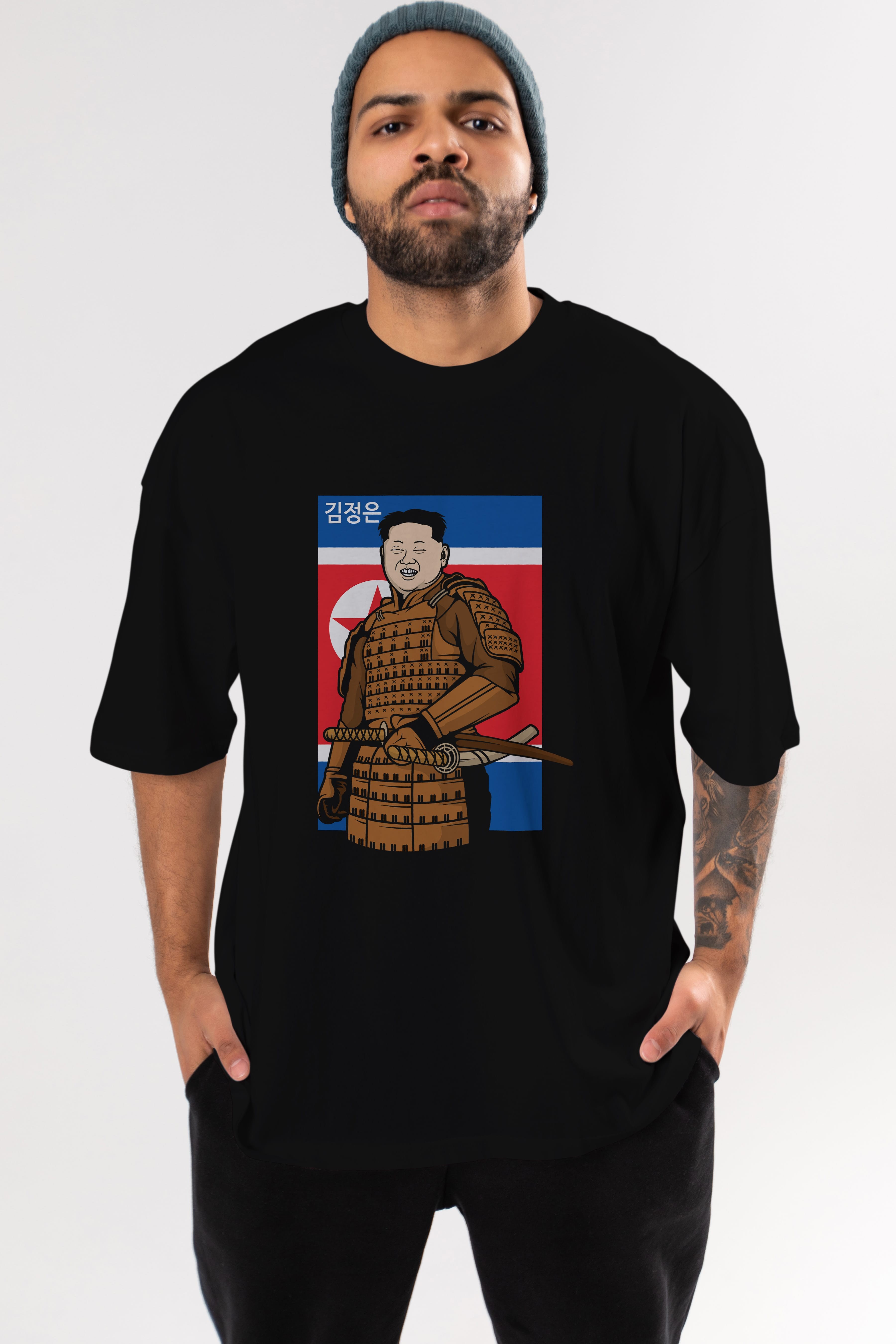 Samurai Jong Un Ön Baskılı Oversize t-shirt Erkek Kadın Unisex %100 Pamuk tişort