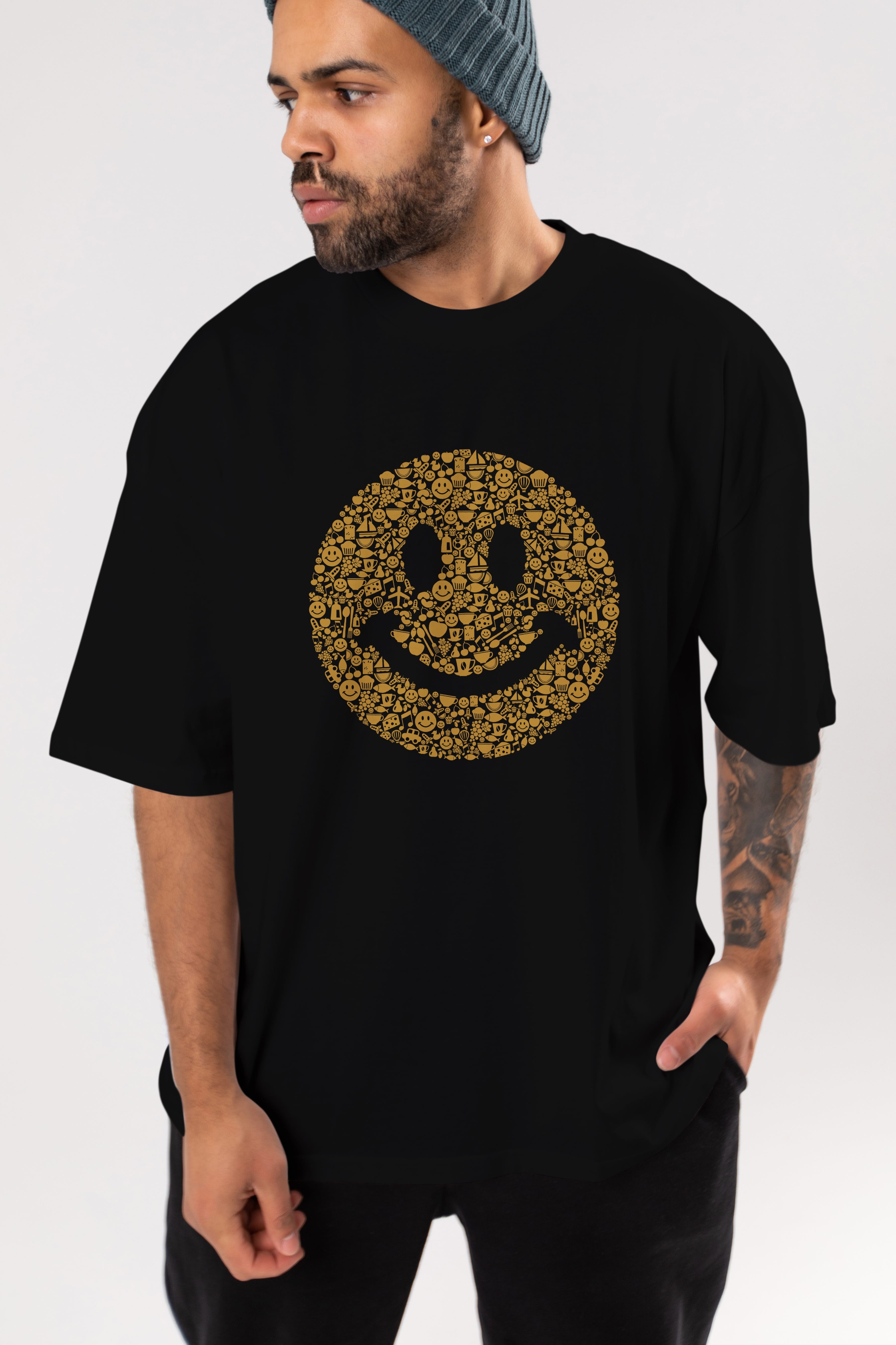 Smiley Ön Baskılı Oversize t-shirt %100 pamuk Erkek Kadın Unisex