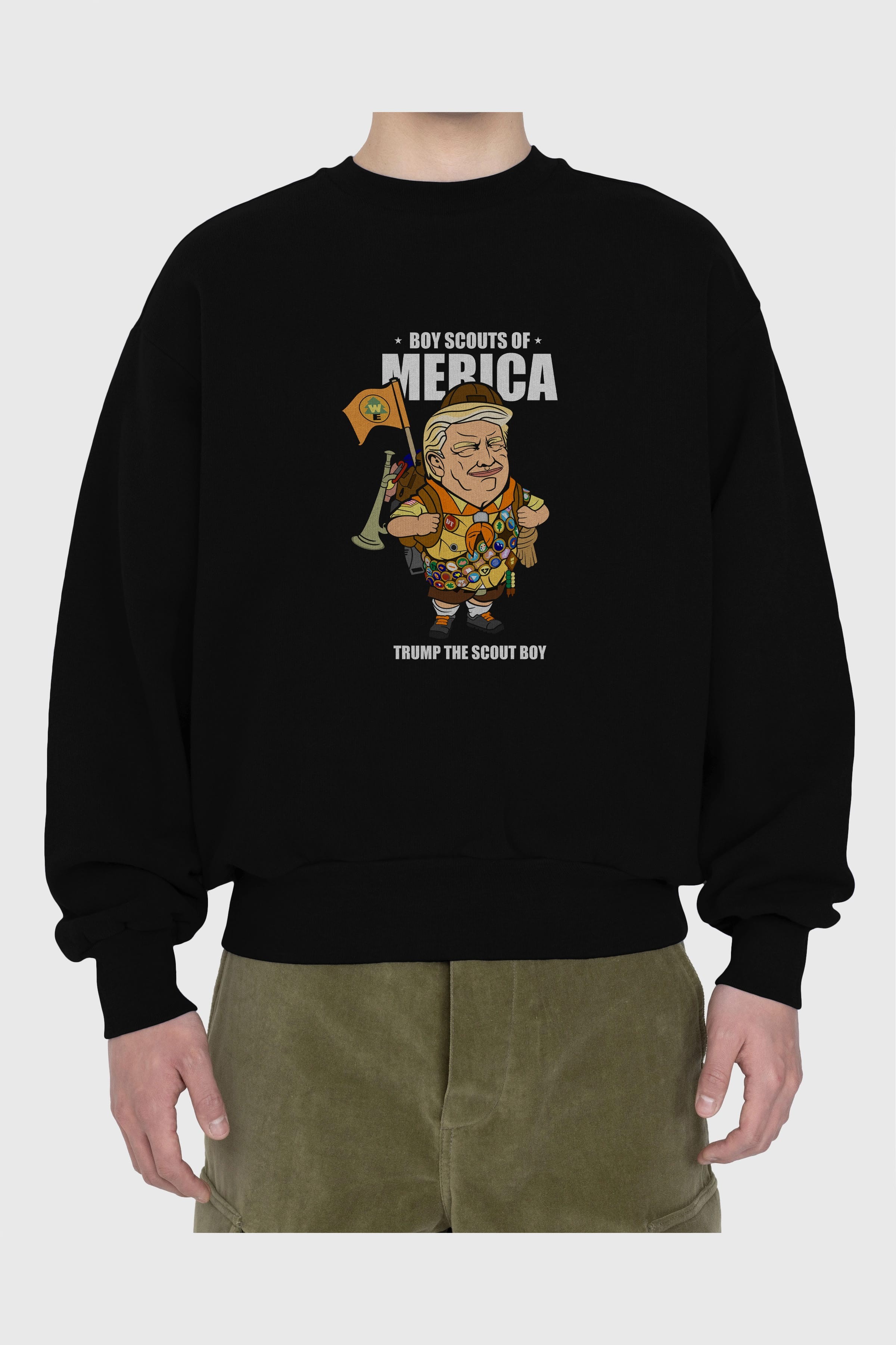 Trump Scout Boy Ön Baskılı Oversize Sweatshirt Erkek Kadın Unisex