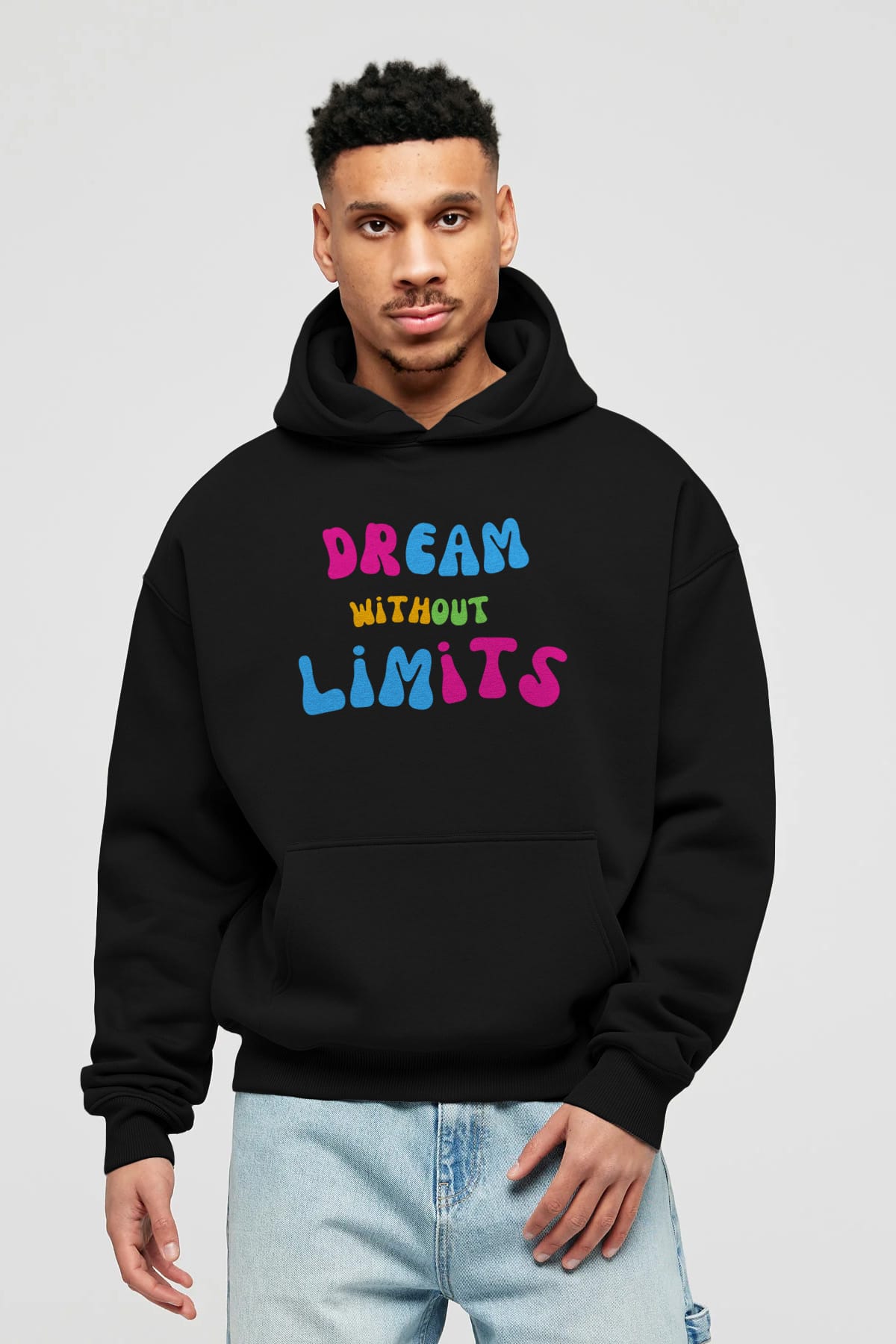 Dream Without Limits Yazılı Ön Baskılı Oversize Hoodie Kapüşonlu Sweatshirt Erkek Kadın Unisex