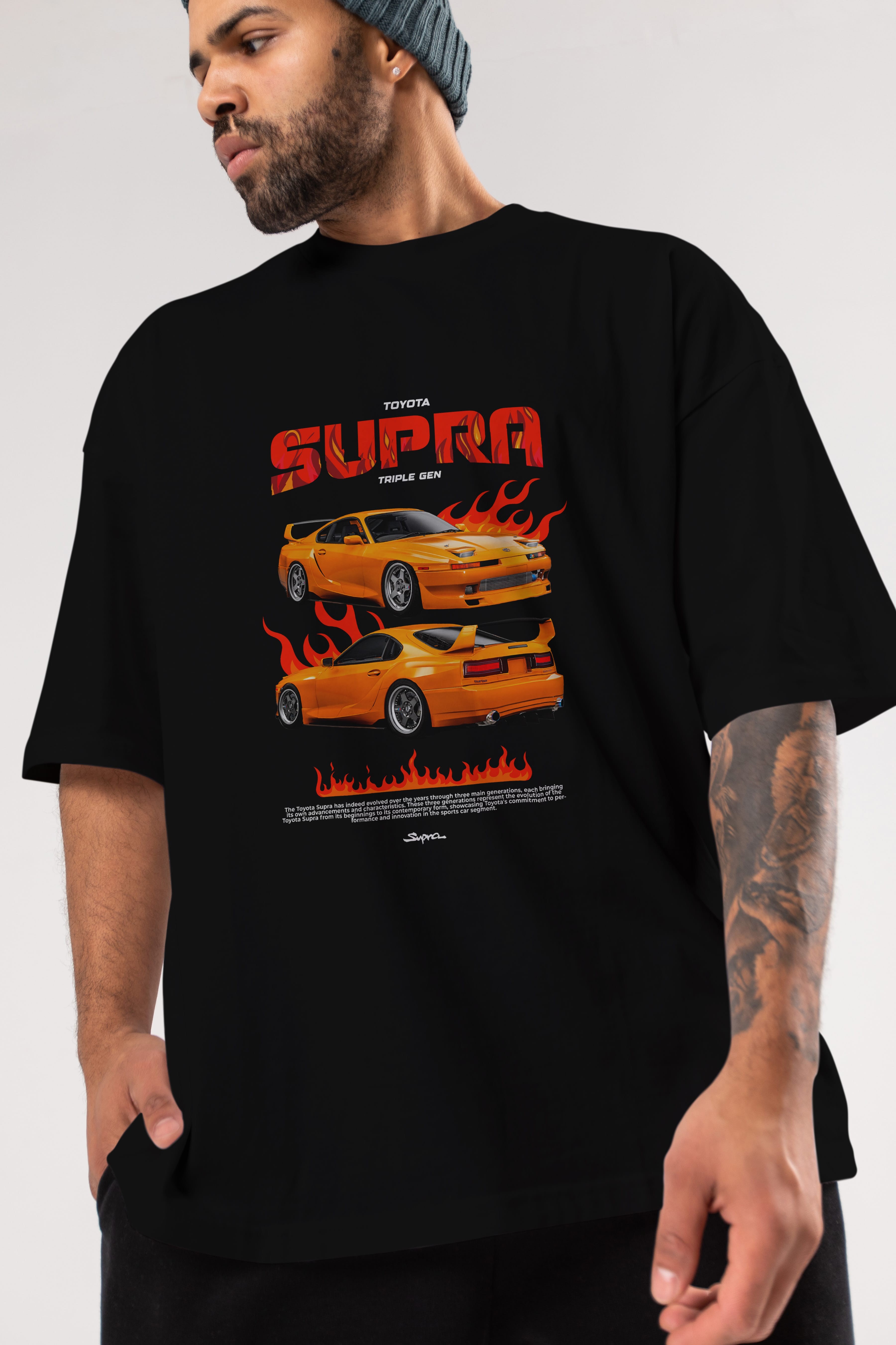 TOYOTA SUPRA 3GEN Ön Baskılı Oversize t-shirt Erkek Kadın Unisex %100 Pamuk Bisiklet Yaka tişort