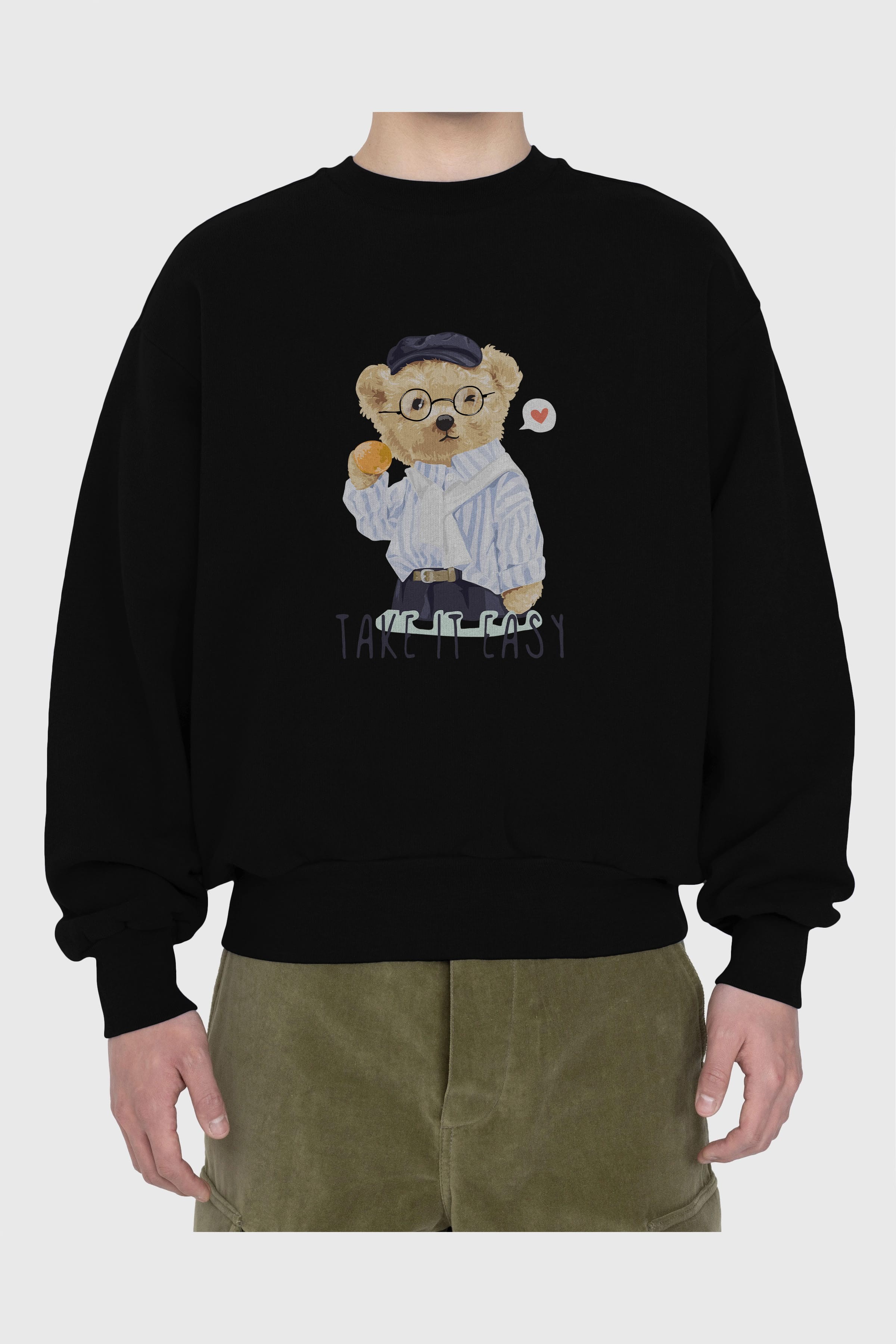Teddy Bear Take it Easy Ön Baskılı Oversize Sweatshirt Erkek Kadın Unisex