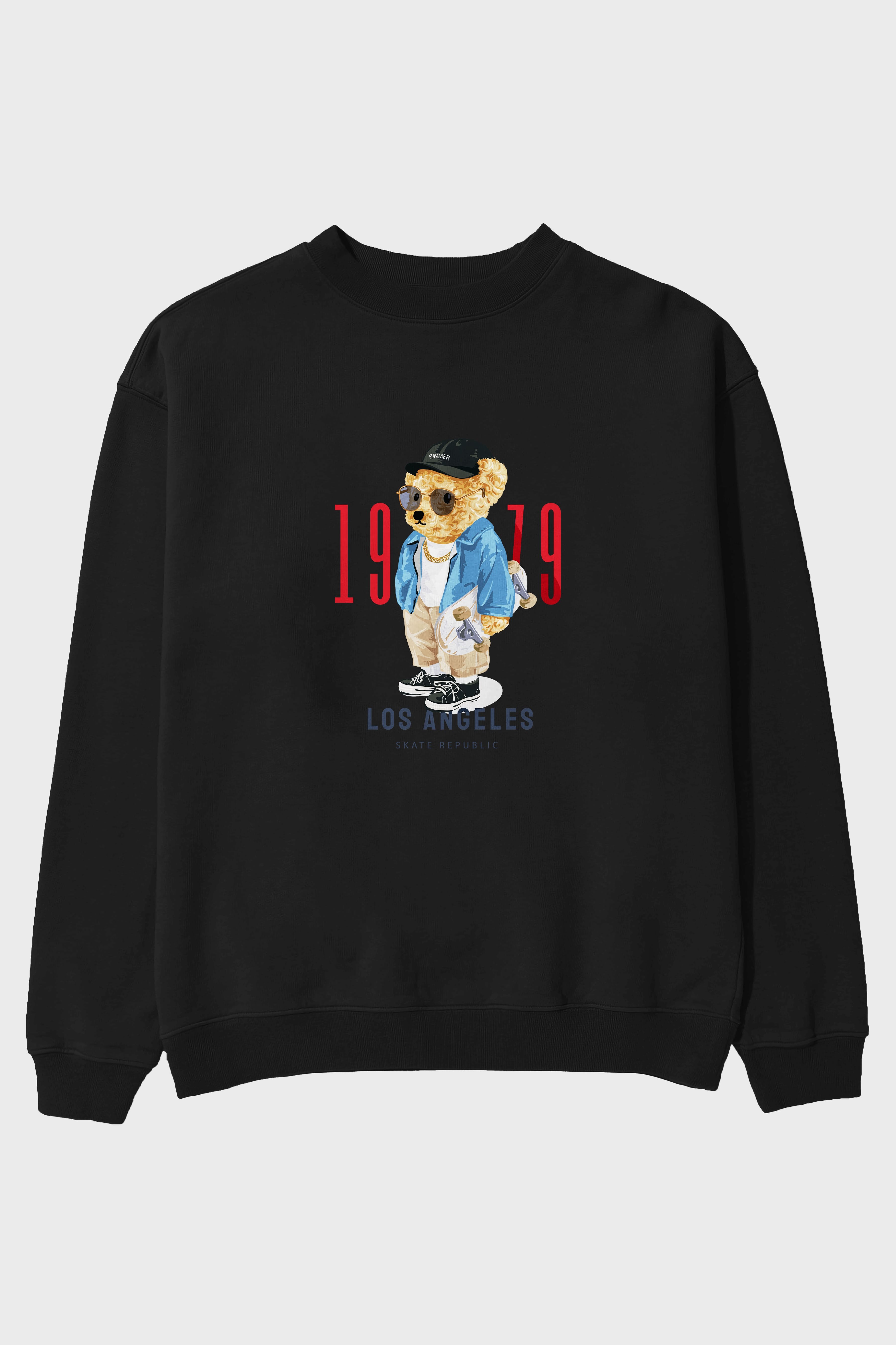 Teddy Bear Los Angeles Ön Baskılı Oversize Sweatshirt Erkek Kadın Unisex