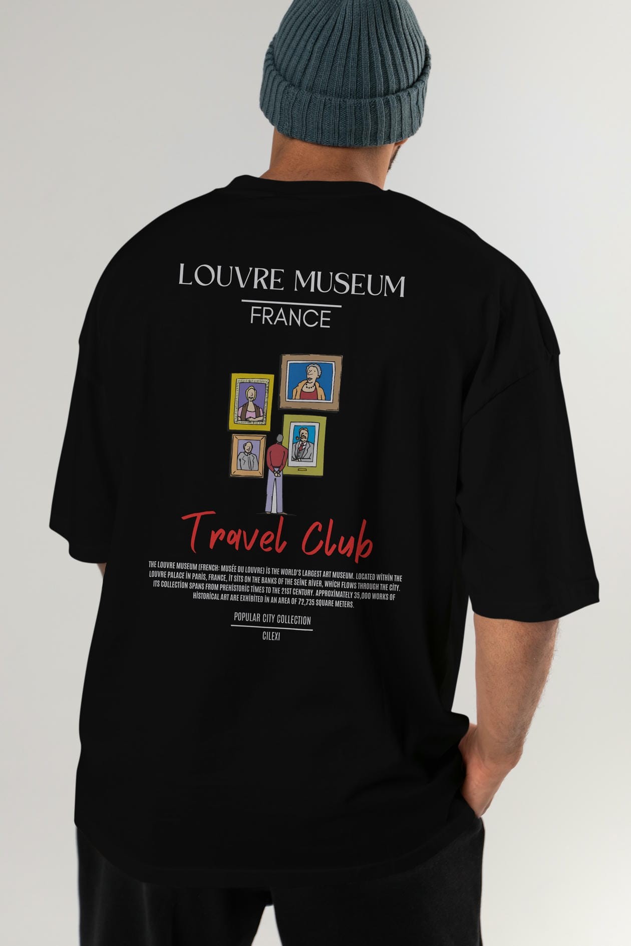 Louvre Museum France Arka Baskılı Oversize t-shirt Erkek Kadın Pamuk Bisiklet Yaka tişort