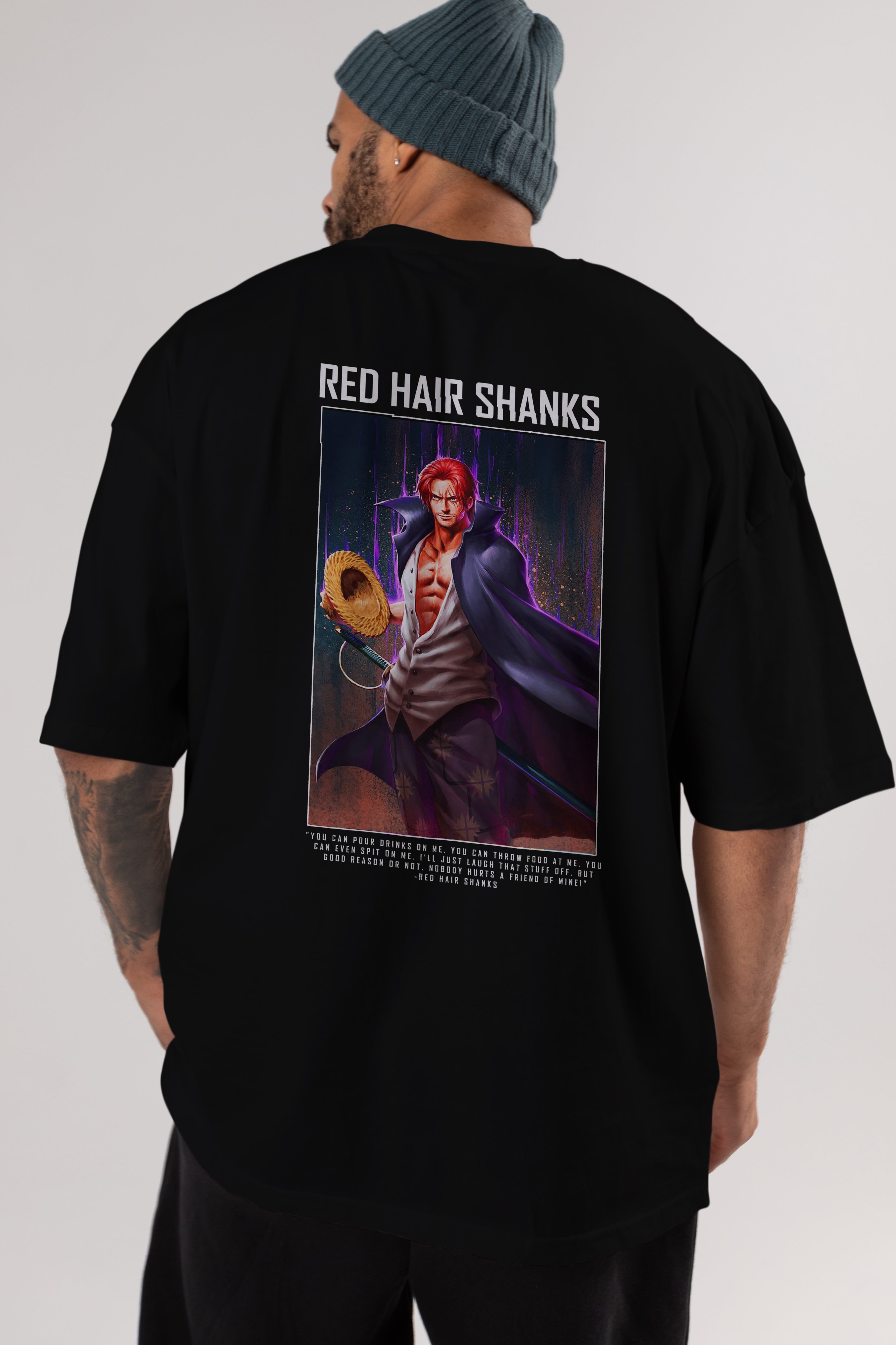 Shanks Anime Arka Baskılı Oversize t-shirt Erkek Kadın Unisex %100 pamuk tişort