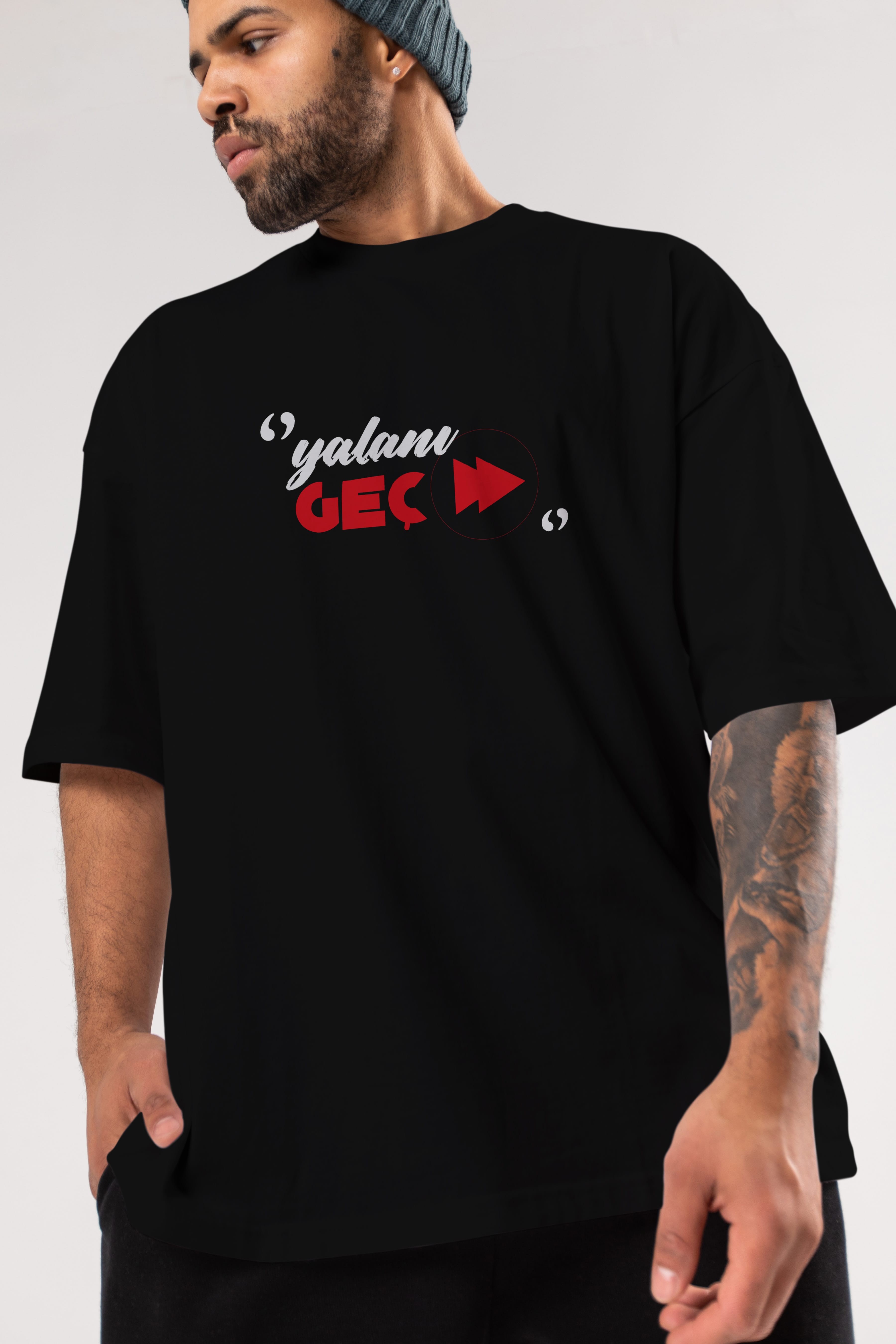 Yalanı Geç Ön Baskılı Oversize t-shirt %100 pamuk Erkek Kadın Unisex