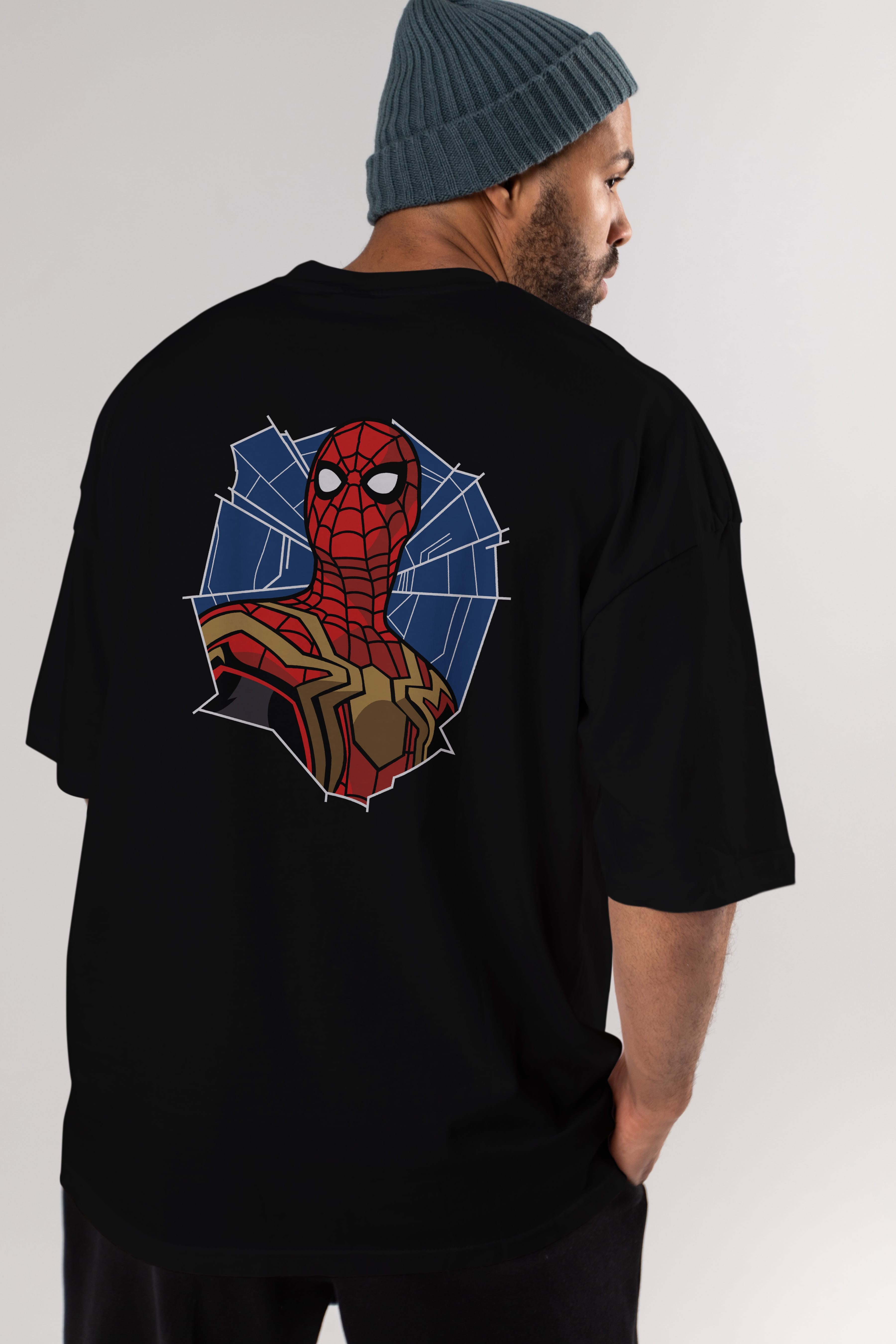 Spiderman (29) Arka Baskılı Oversize t-shirt Erkek Kadın Unisex %100 Pamuk Bisiklet Yaka tişort