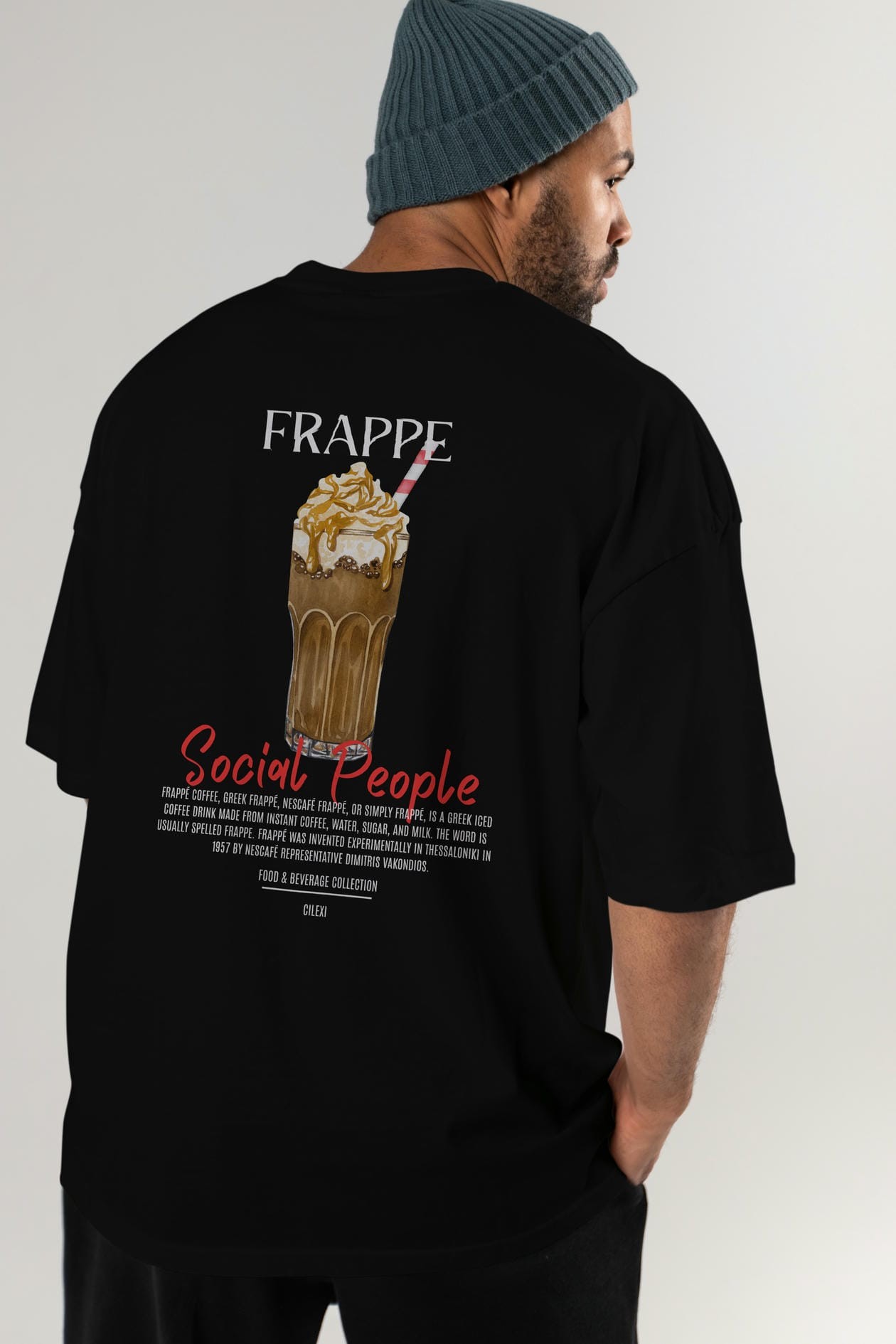 Frappe Kokteyl Serisi Baskılı Oversize t-shirt Erkek Kadın Unisex %100 Pamuk Bisiklet Yaka tişort