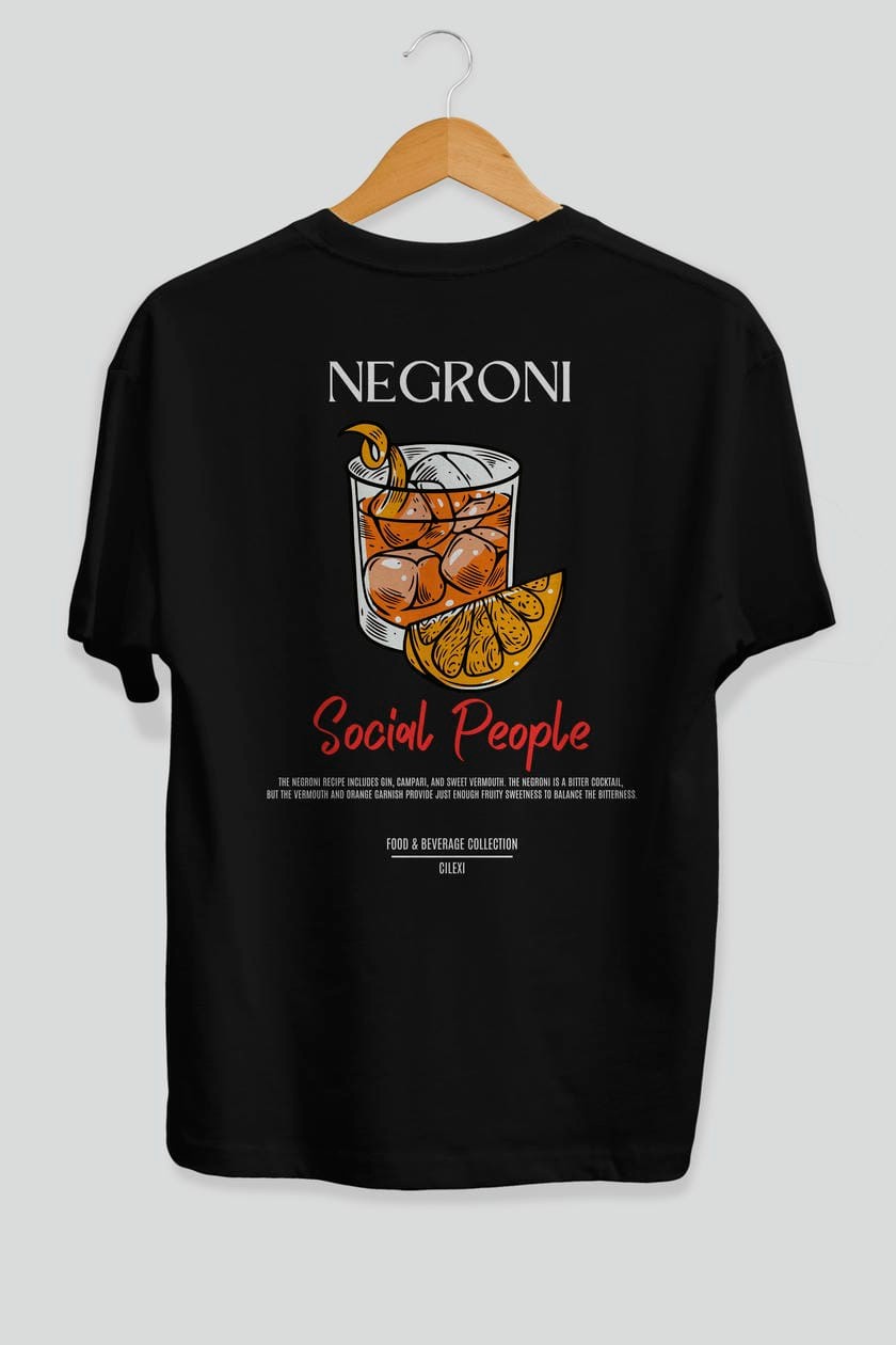 Negroni Kokteyl Serisi Baskılı Oversize t-shirt Erkek Kadın Unisex %100 Pamuk Bisiklet Yaka tişort