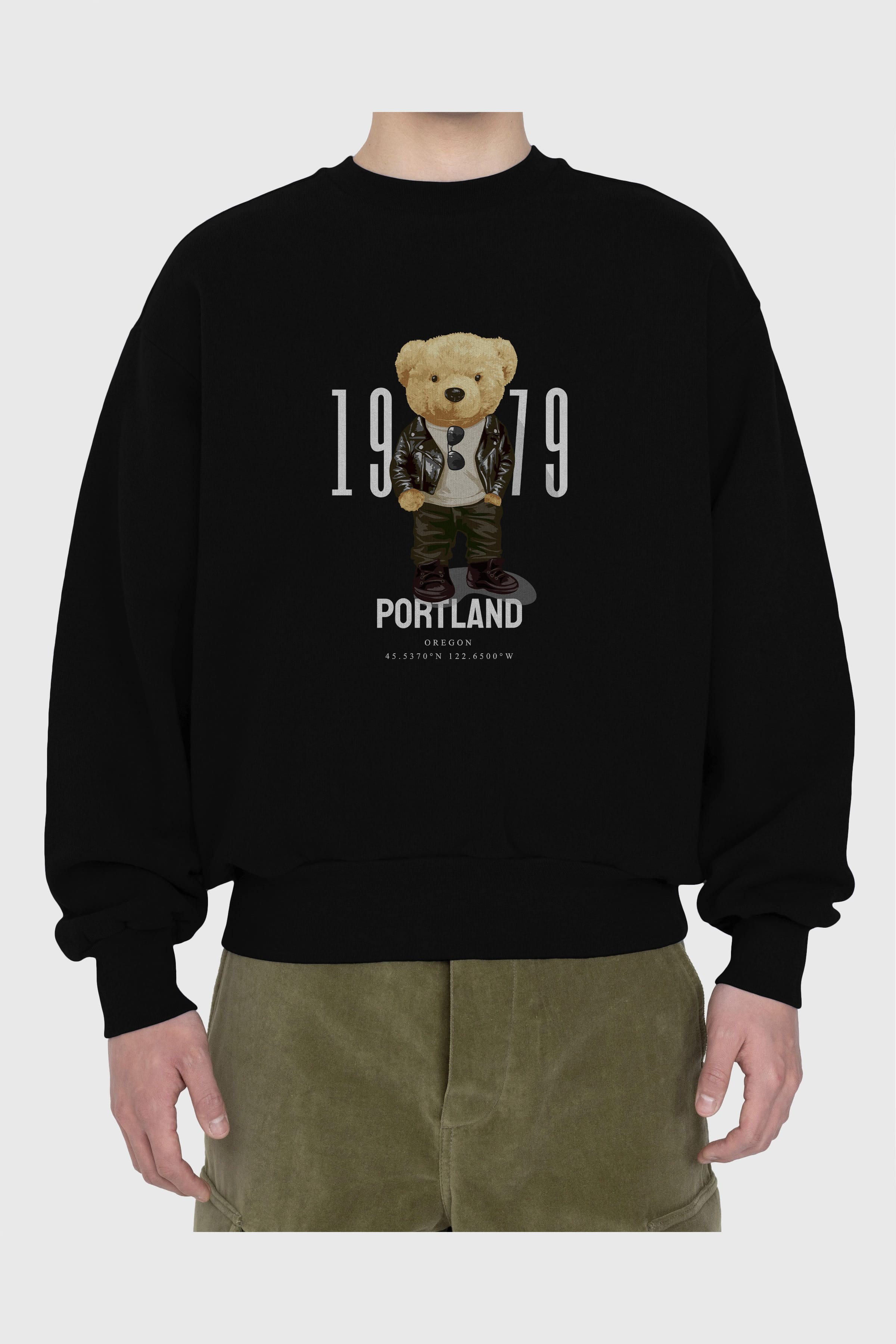 Teddy Bear Portland Ön Baskılı Oversize Sweatshirt Erkek Kadın Unisex