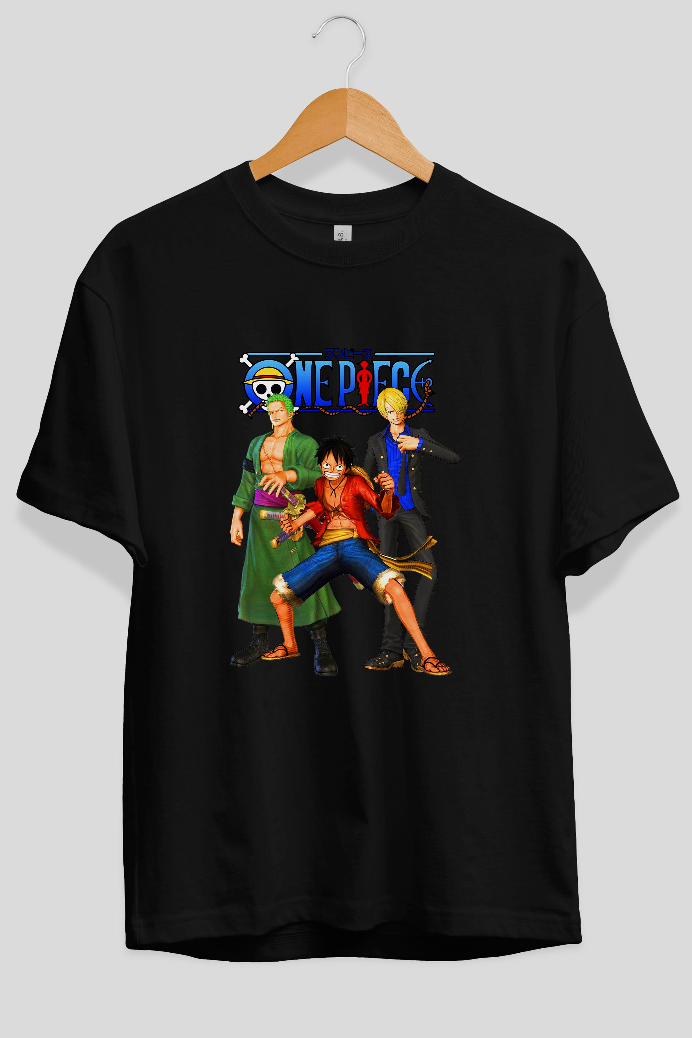 Luffy Sanji Zoro Anime Ön Baskılı Oversize t-shirt Erkek Kadın Unisex