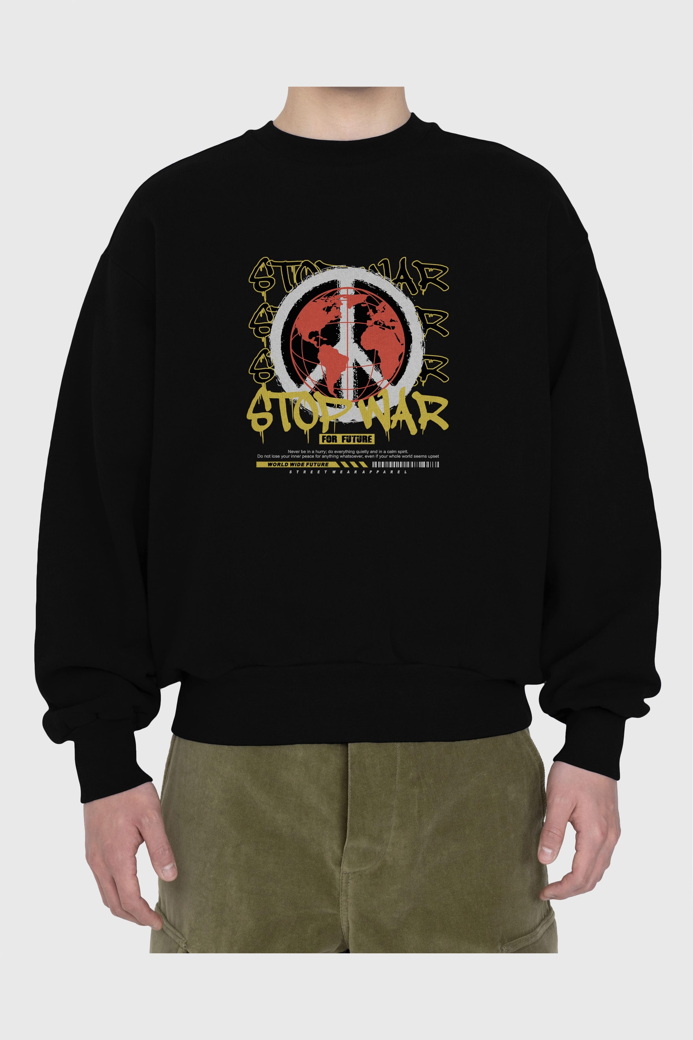 Stop War for Future Ön Baskılı Oversize Sweatshirt Erkek Kadın Unisex