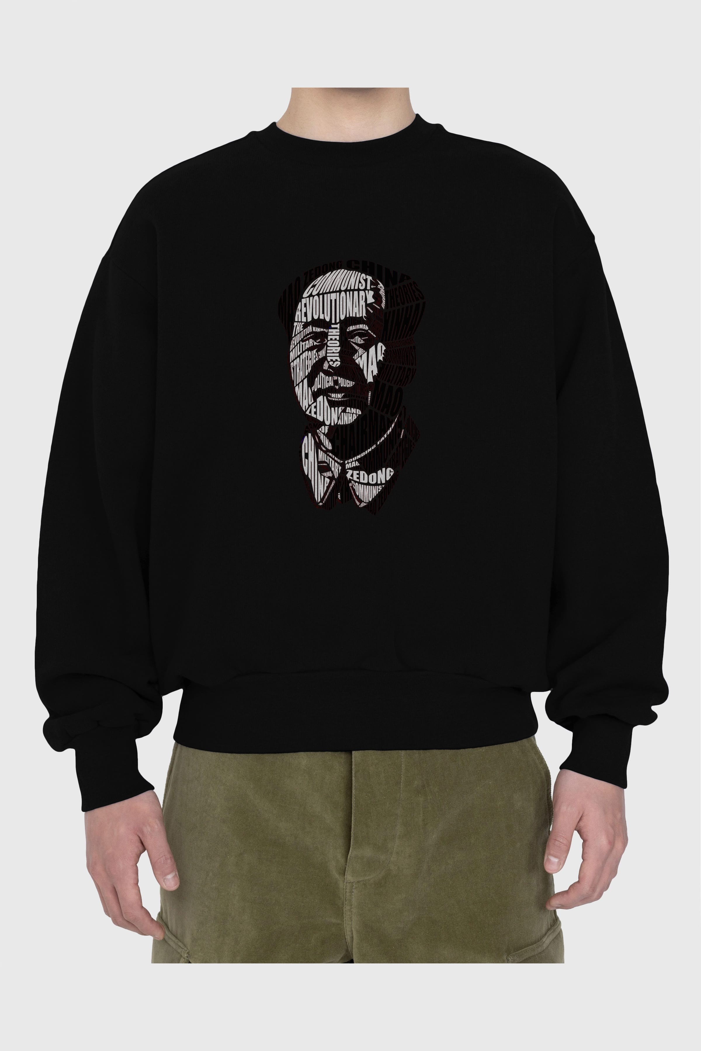 Mao Zedong Calligram Ön Baskılı Oversize Sweatshirt Erkek Kadın Unisex