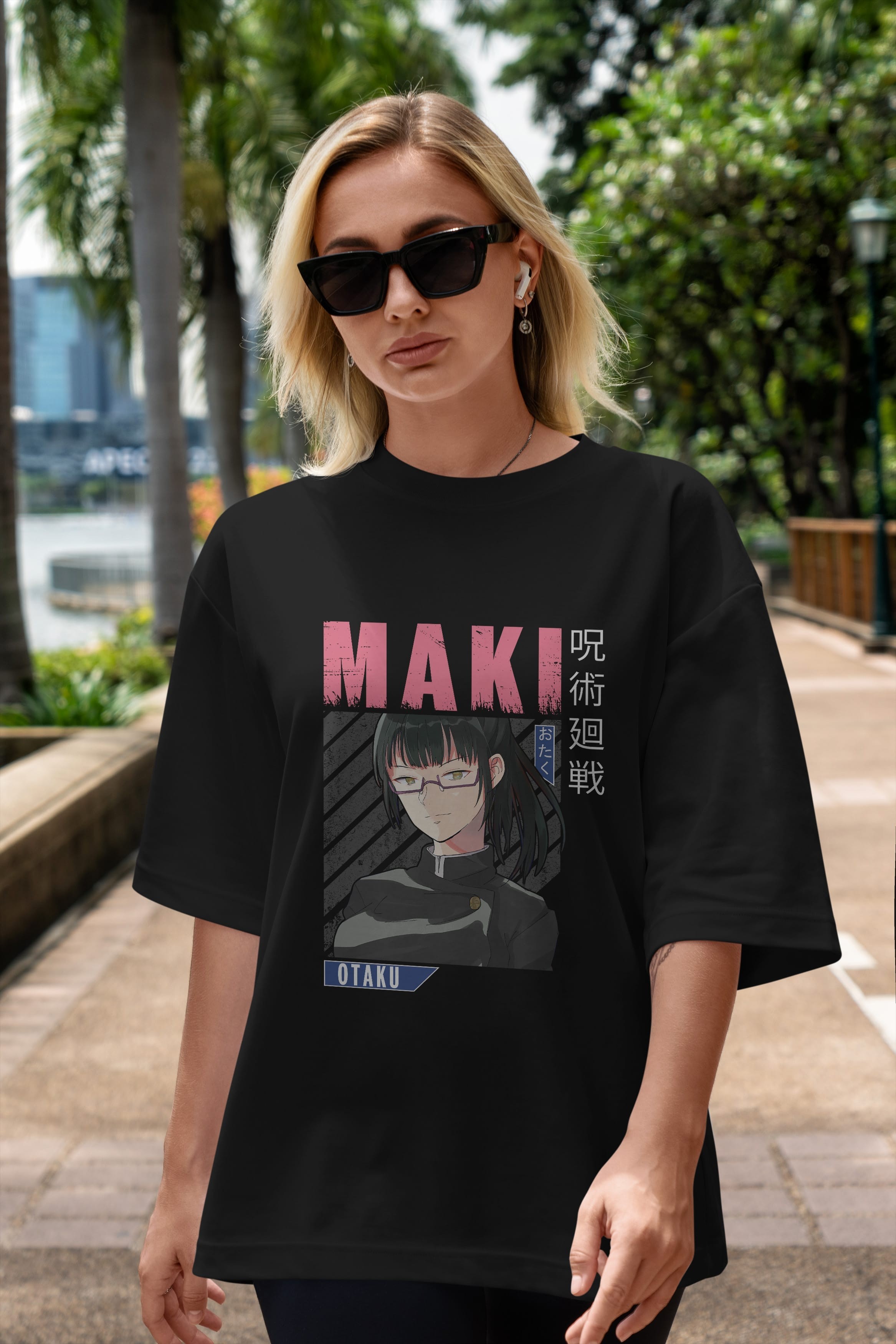 Maki Zenin CHAINSAWMAN 1 Anime Ön Baskılı Oversize t-shirt %100 pamuk Erkek Kadın Unisex