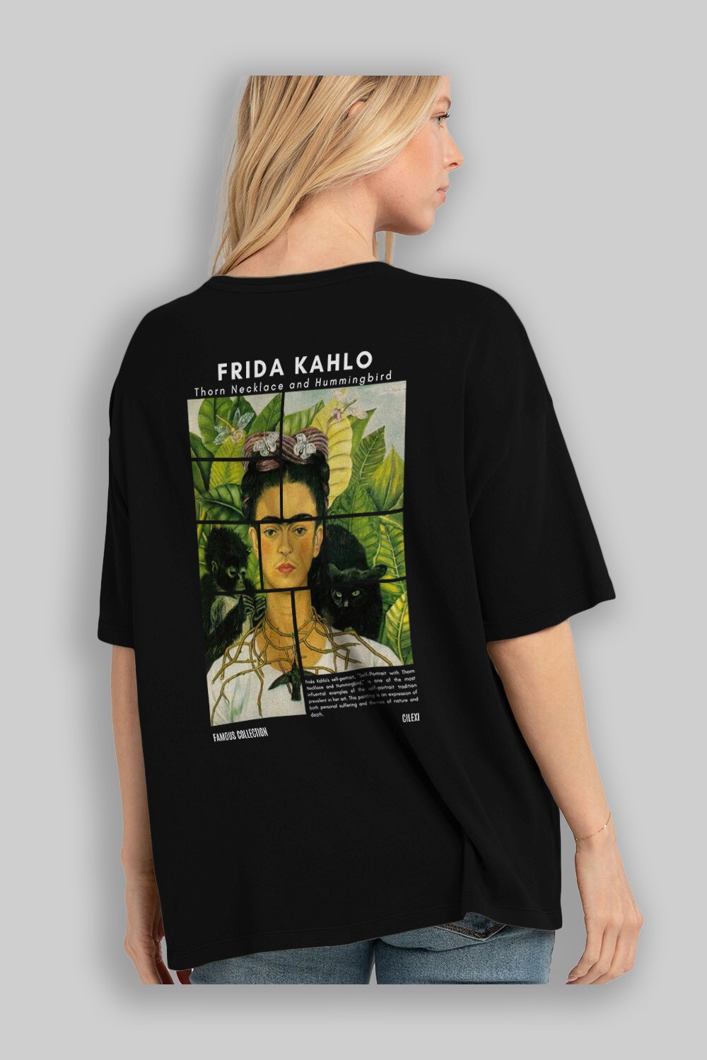Frida Kahlo Arka Baskılı Oversize t-shirt Erkek Kadın Bisiklet Yaka Pamuk tişort