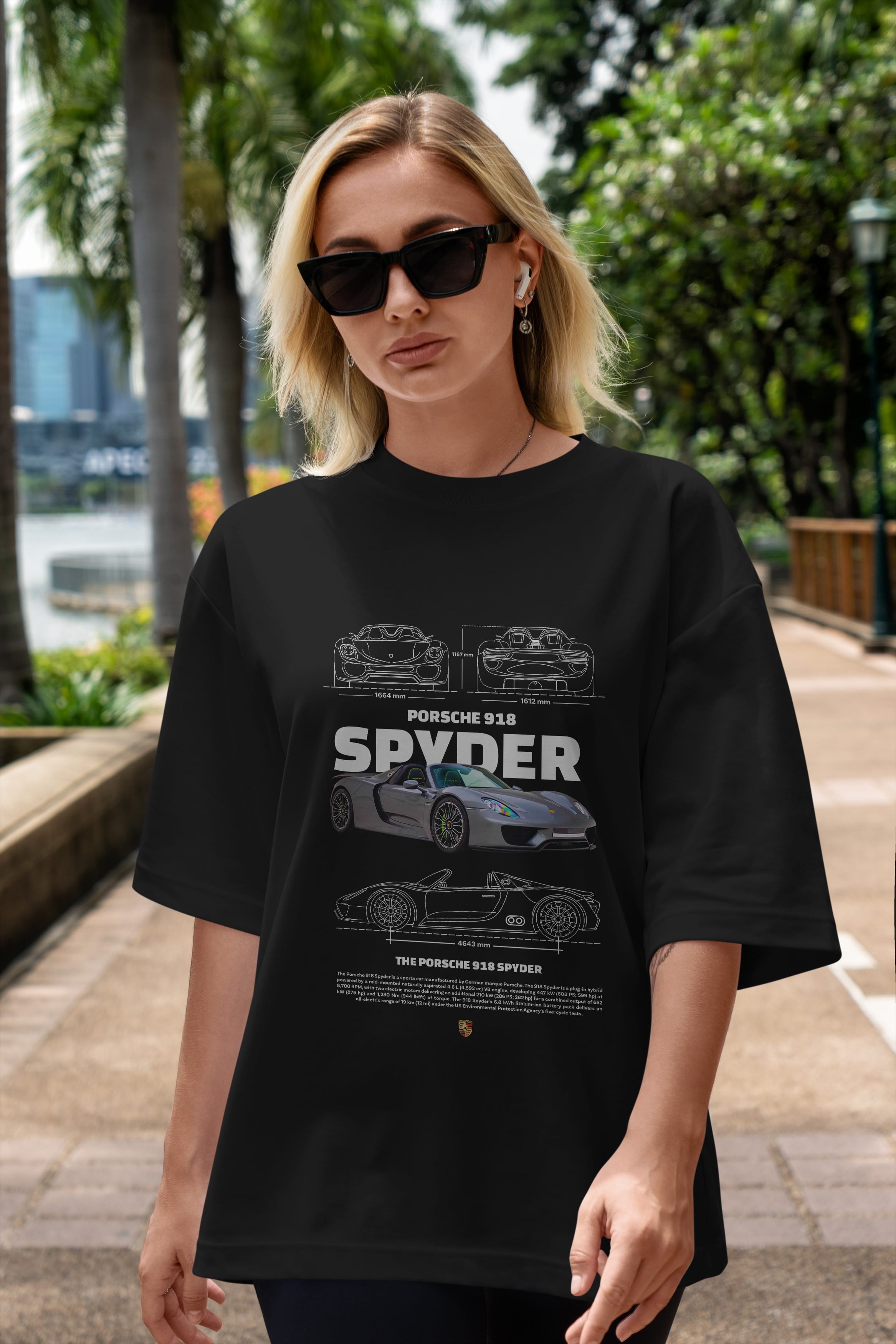 PORSCHE 918 SPYDER 3 Ön Baskılı Oversize t-shirt Erkek Kadın Unisex %100 Pamuk Bisiklet Yaka tişort