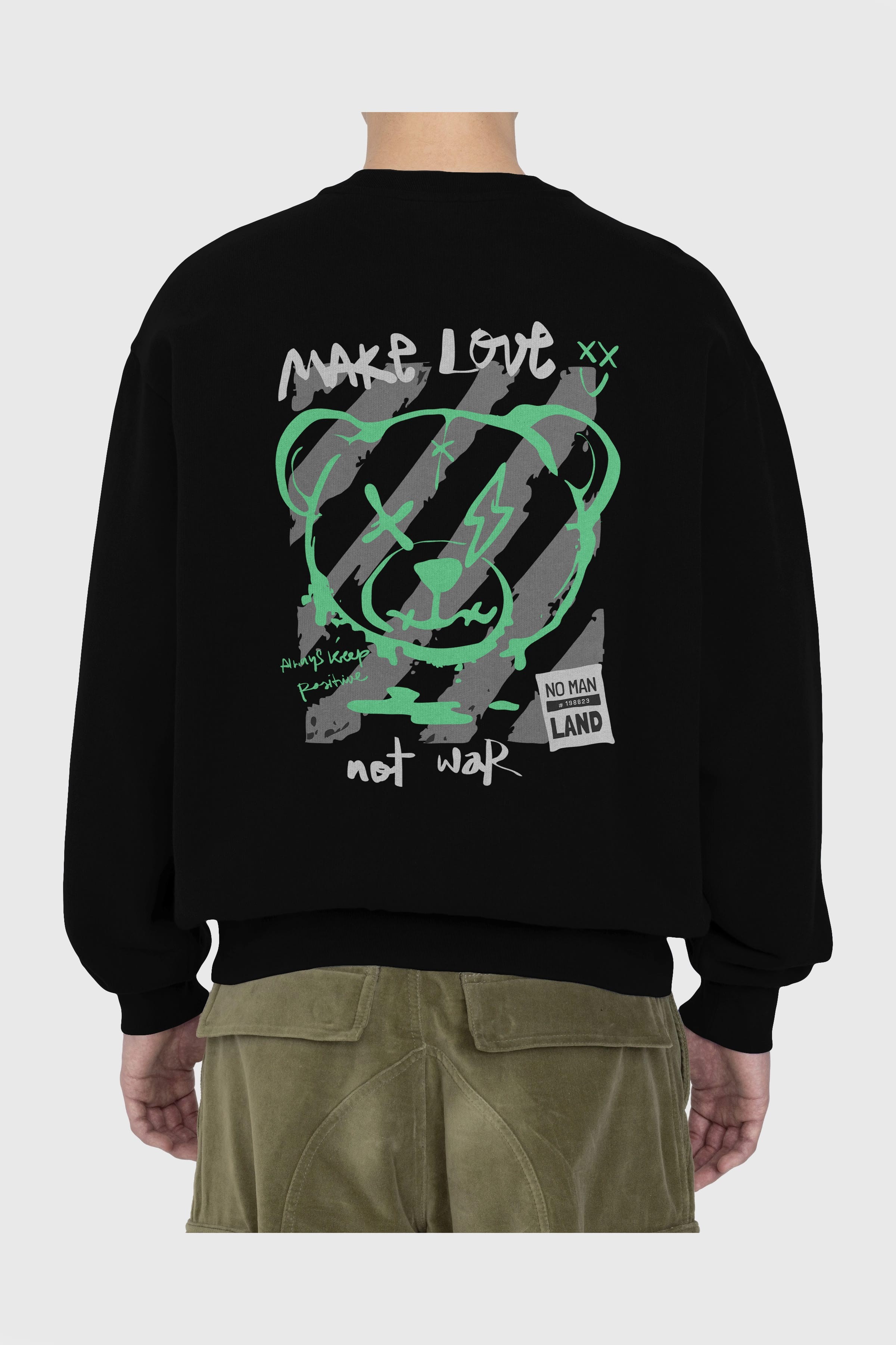 Make Love Bear Arka Baskılı Oversize Sweatshirt Erkek Kadın Unisex