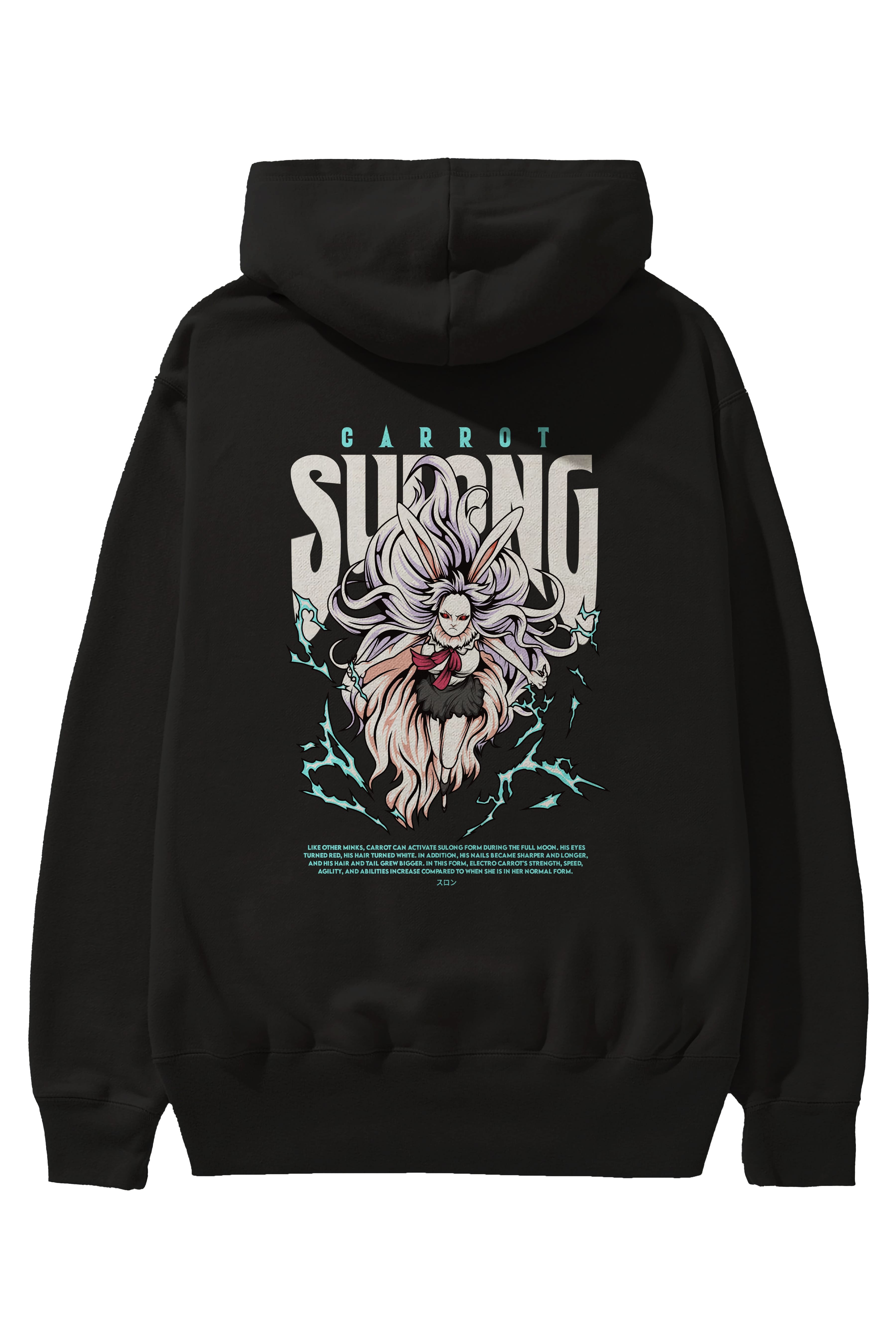 Carrot Sulong Anime Arka Baskılı Hoodie Oversize Kapüşonlu Sweatshirt Erkek Kadın Unisex