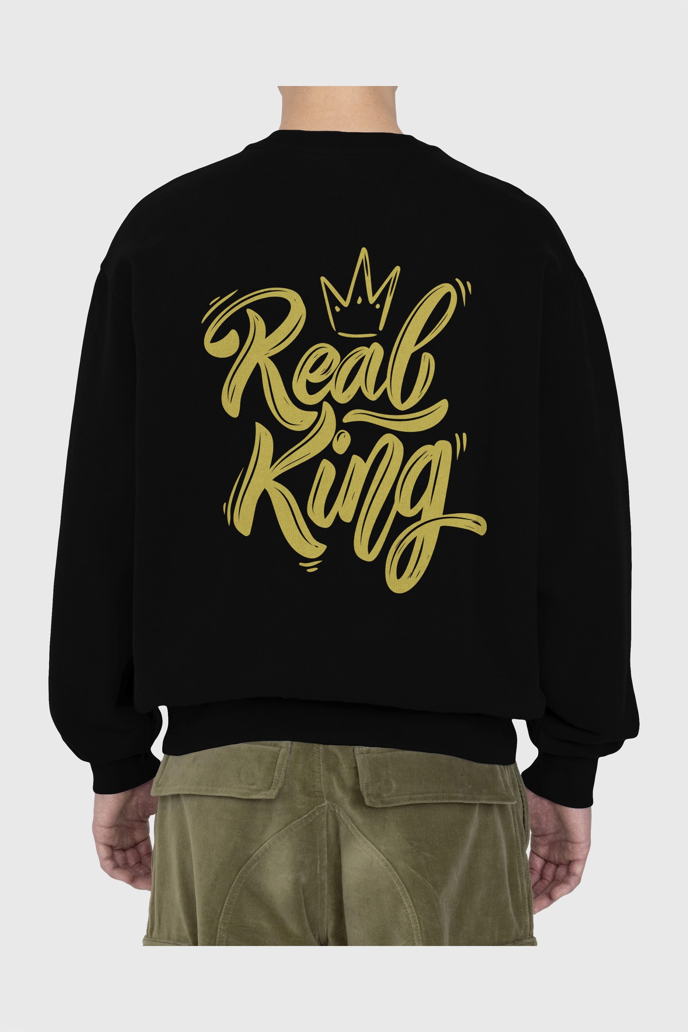 Real King Yazılı Arka Baskılı Oversize Sweatshirt Erkek Kadın Unisex