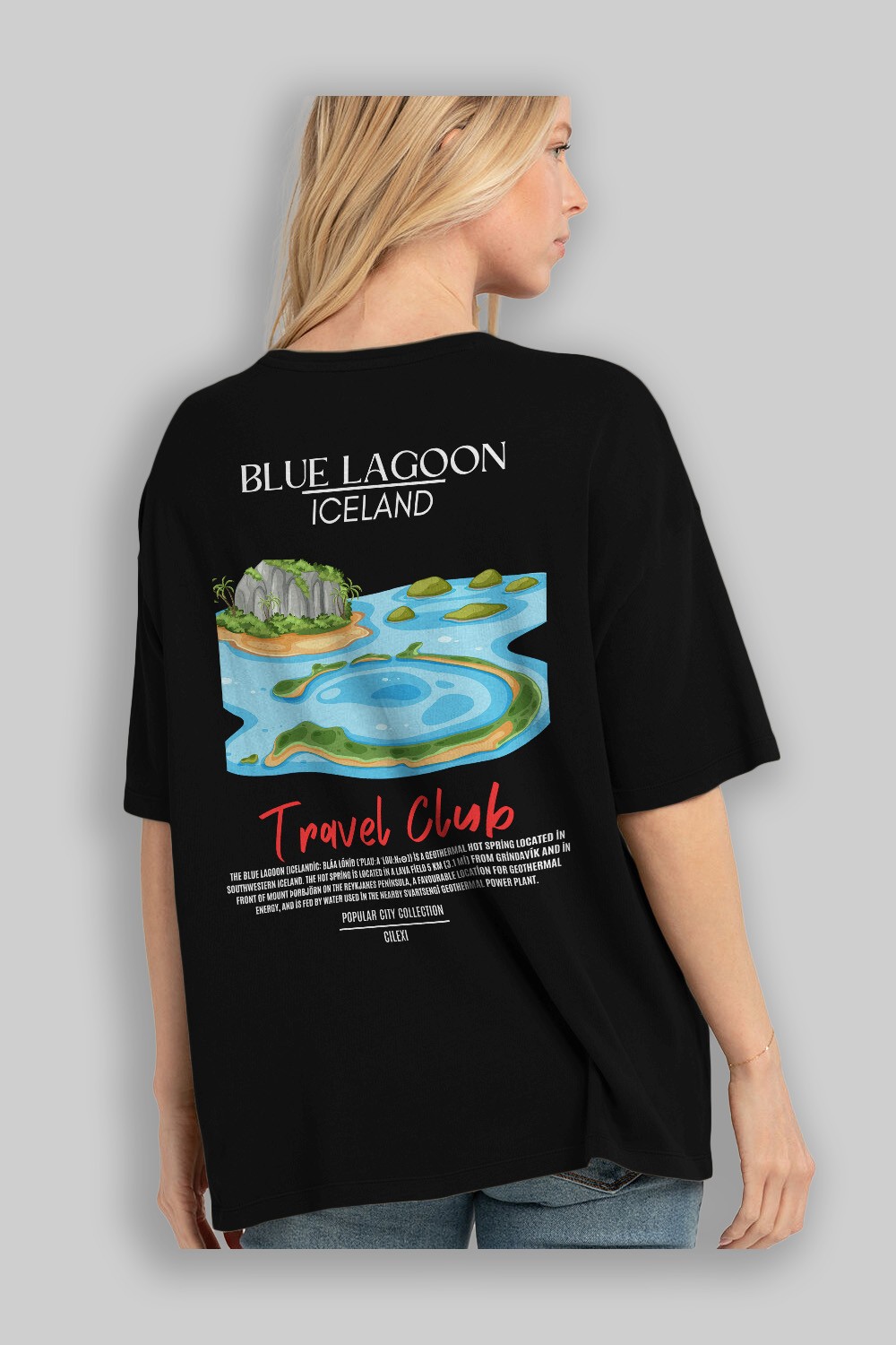 Blue Lagoon İceland Arka Baskılı Oversize t-shirt Erkek Kadın Pamuk Bisiklet Yaka tişort