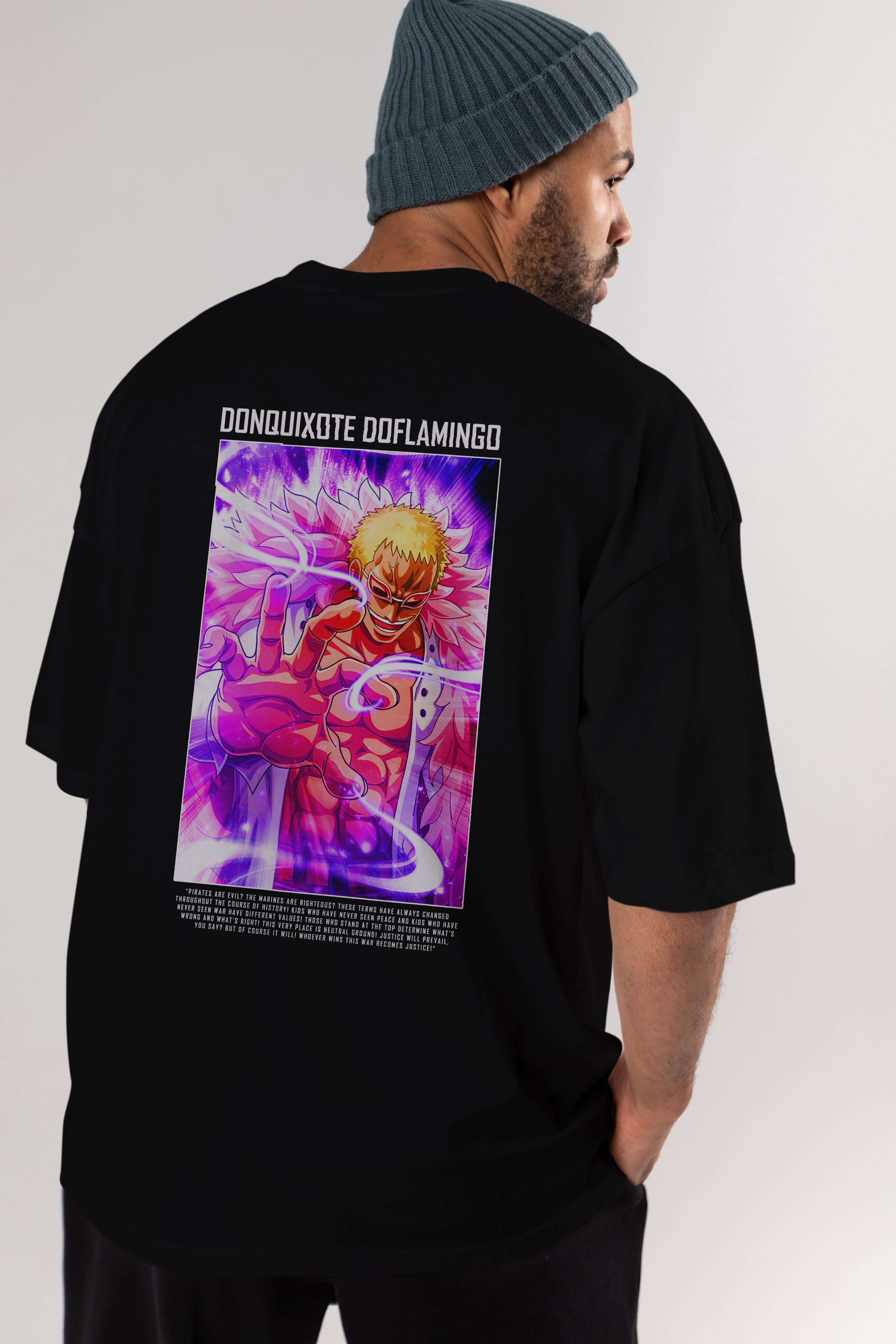 Doflamingo Anime Arka Baskılı Oversize t-shirt Erkek Kadın Unisex %100 pamuk tişort