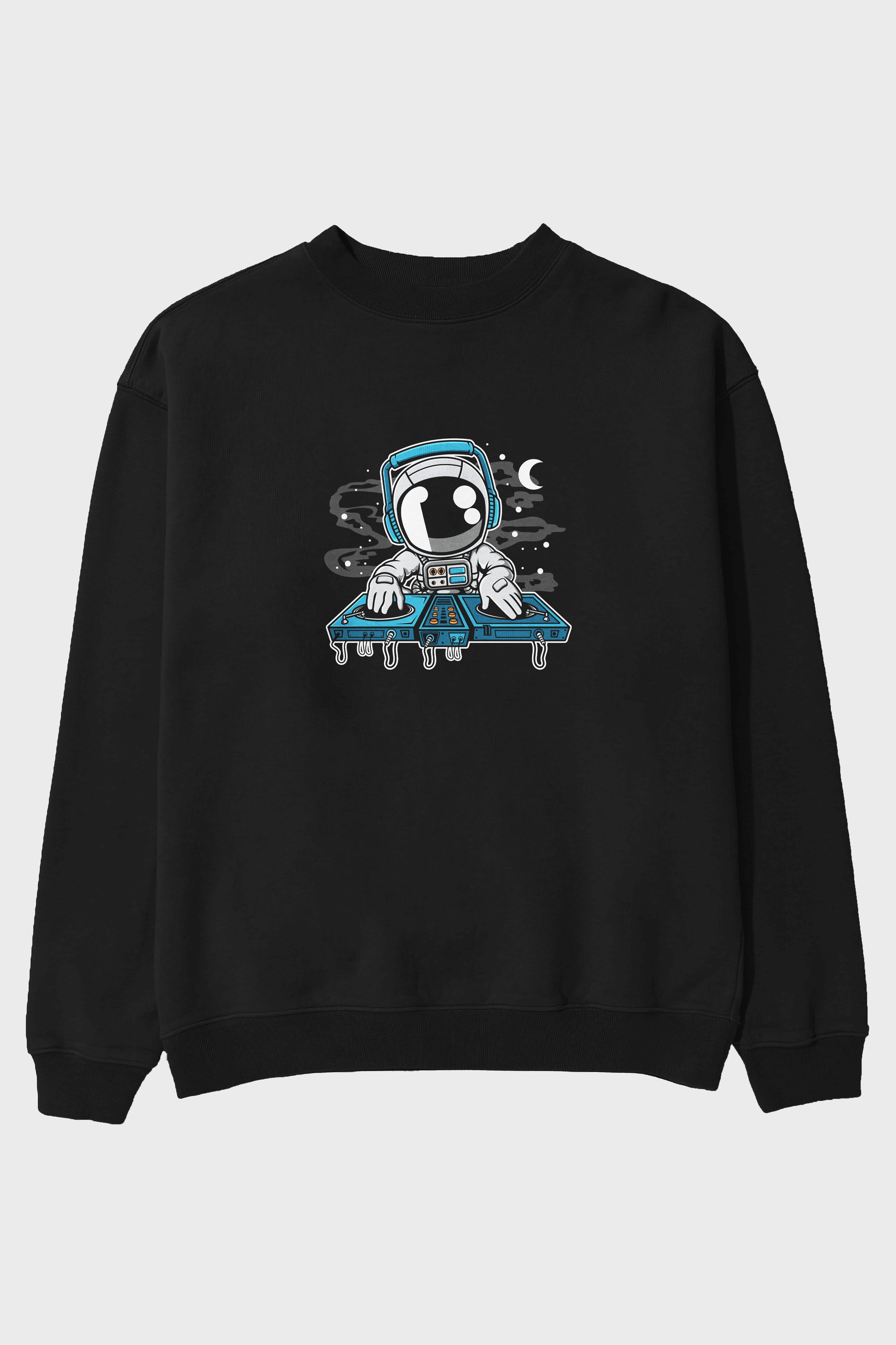 Astronaut Turntable Ön Baskılı Oversize Sweatshirt Erkek Kadın Unisex