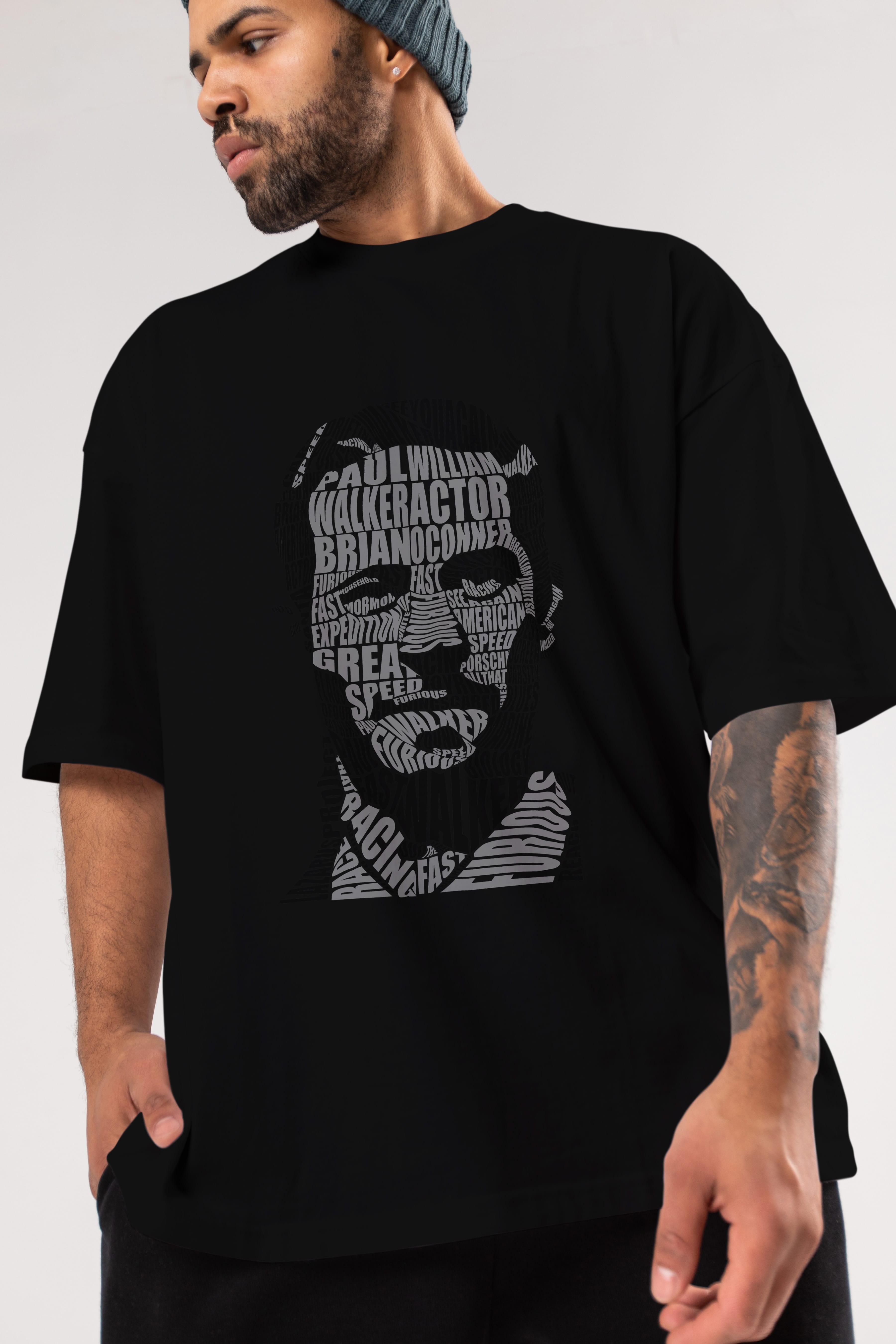 Paul Walker Calligram Ön Baskılı Oversize t-shirt %100 pamuk Erkek Kadın Unisex