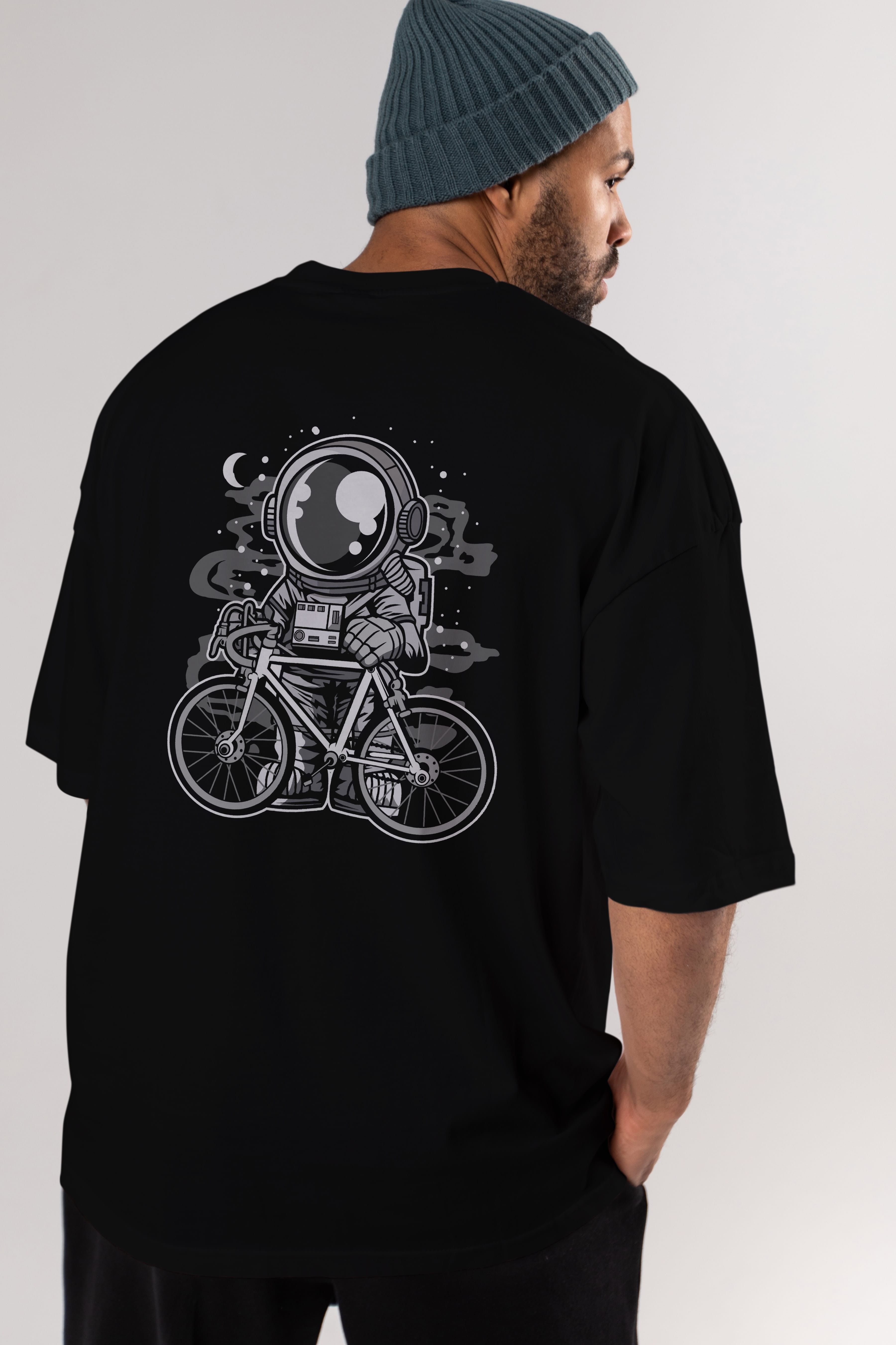 Bicycle Astronaut Arka Baskılı Oversize t-shirt Erkek Kadın Unisex