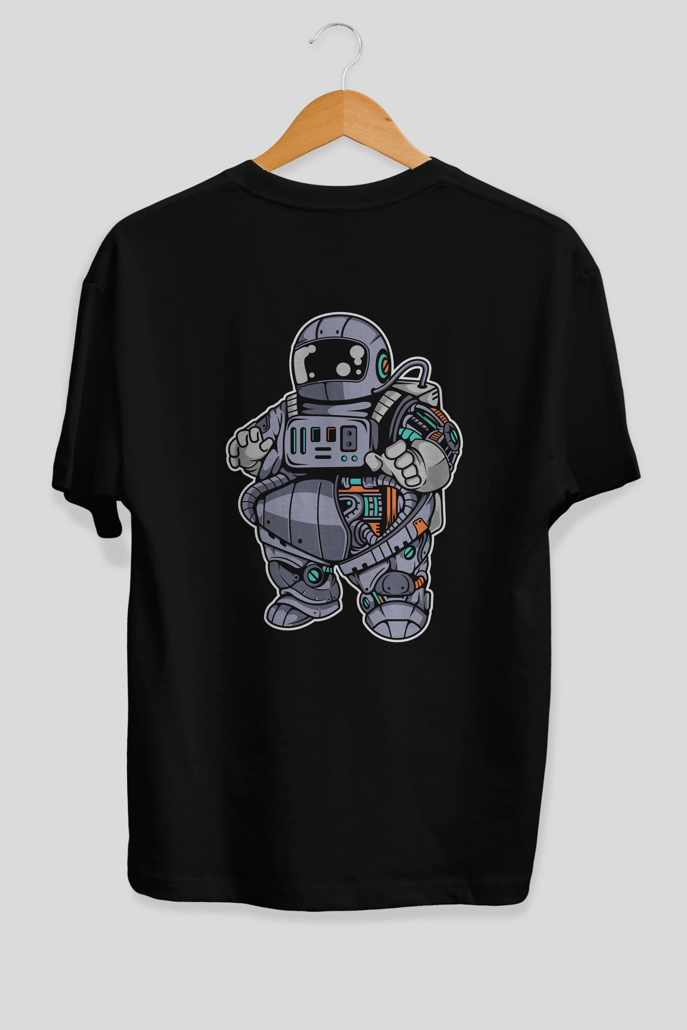 Fat Astronaut Robot Arka Baskılı Oversize t-shirt Erkek Kadın Unisex