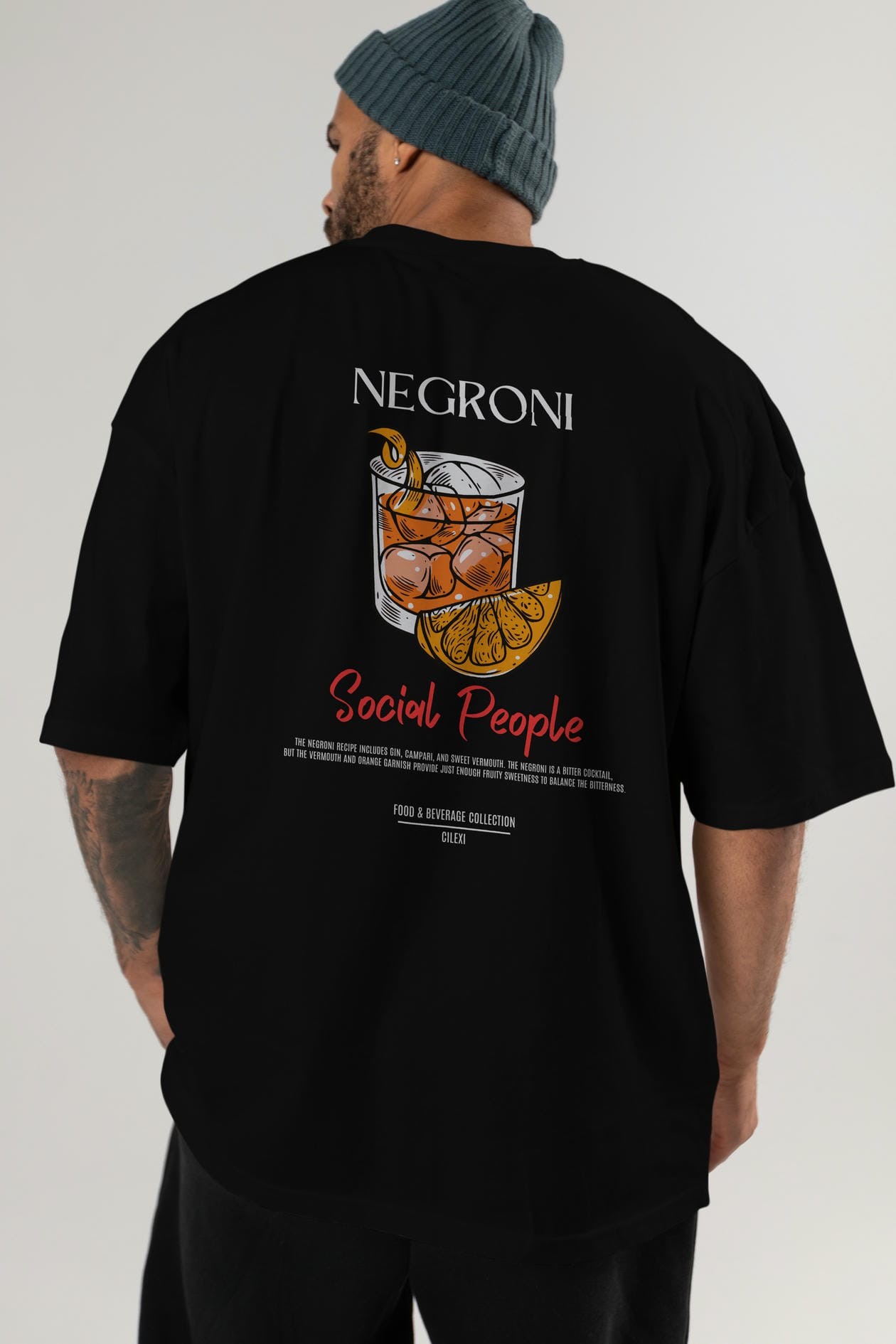 Negroni Kokteyl Serisi Baskılı Oversize t-shirt Erkek Kadın Unisex %100 Pamuk Bisiklet Yaka tişort