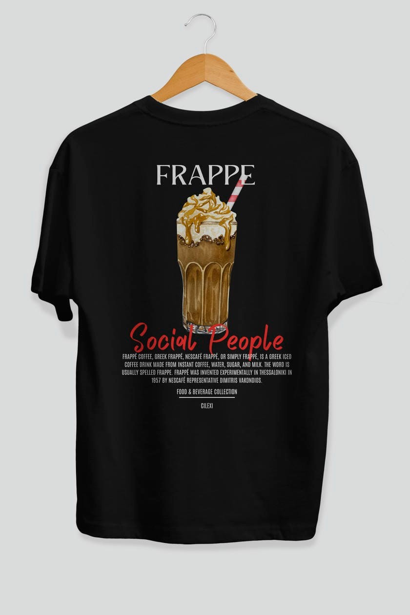 Frappe Kokteyl Serisi Baskılı Oversize t-shirt Erkek Kadın Unisex %100 Pamuk Bisiklet Yaka tişort