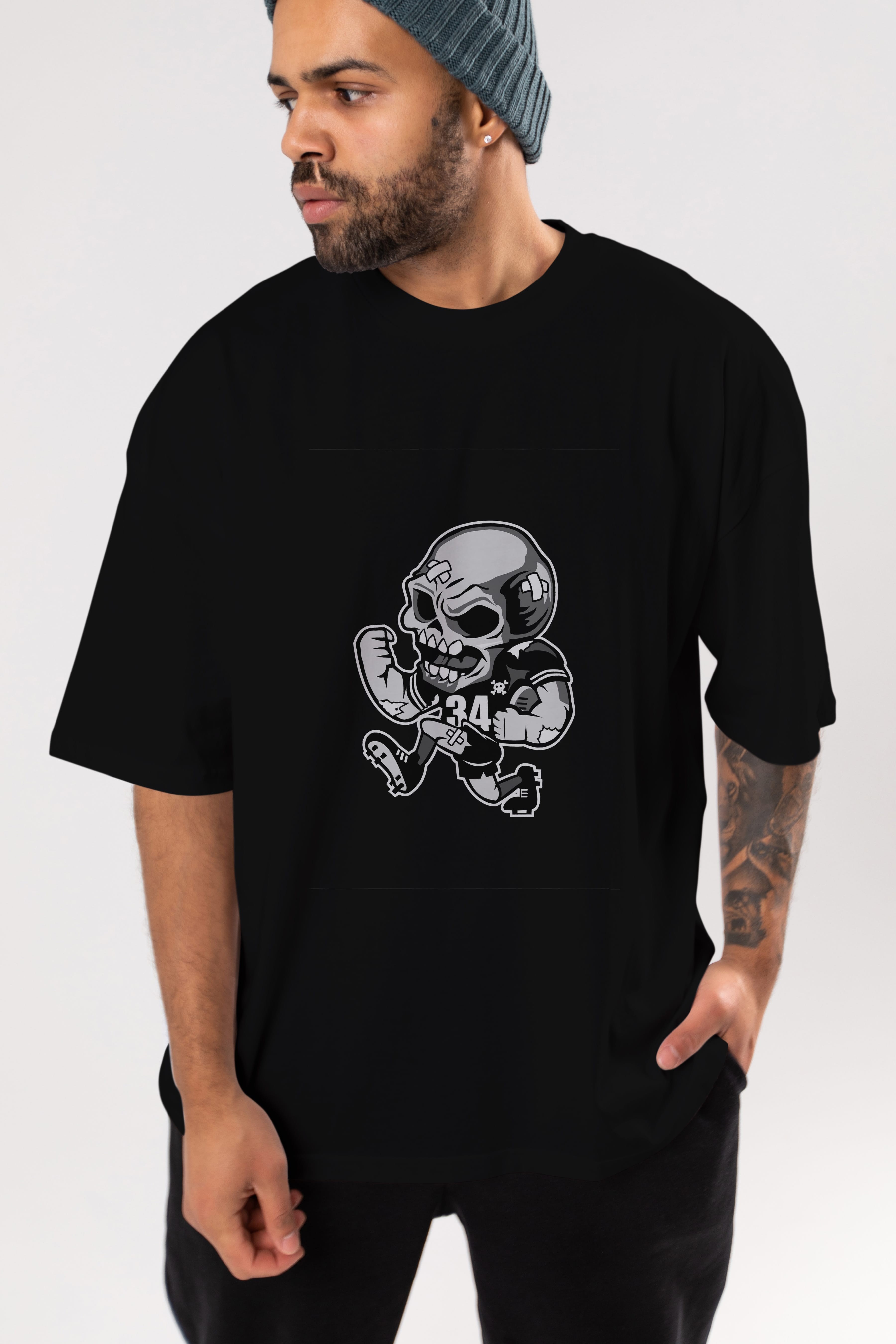 Skull Football Ön Baskılı Oversize t-shirt Erkek Kadın Unisex %100 Pamuk tişort