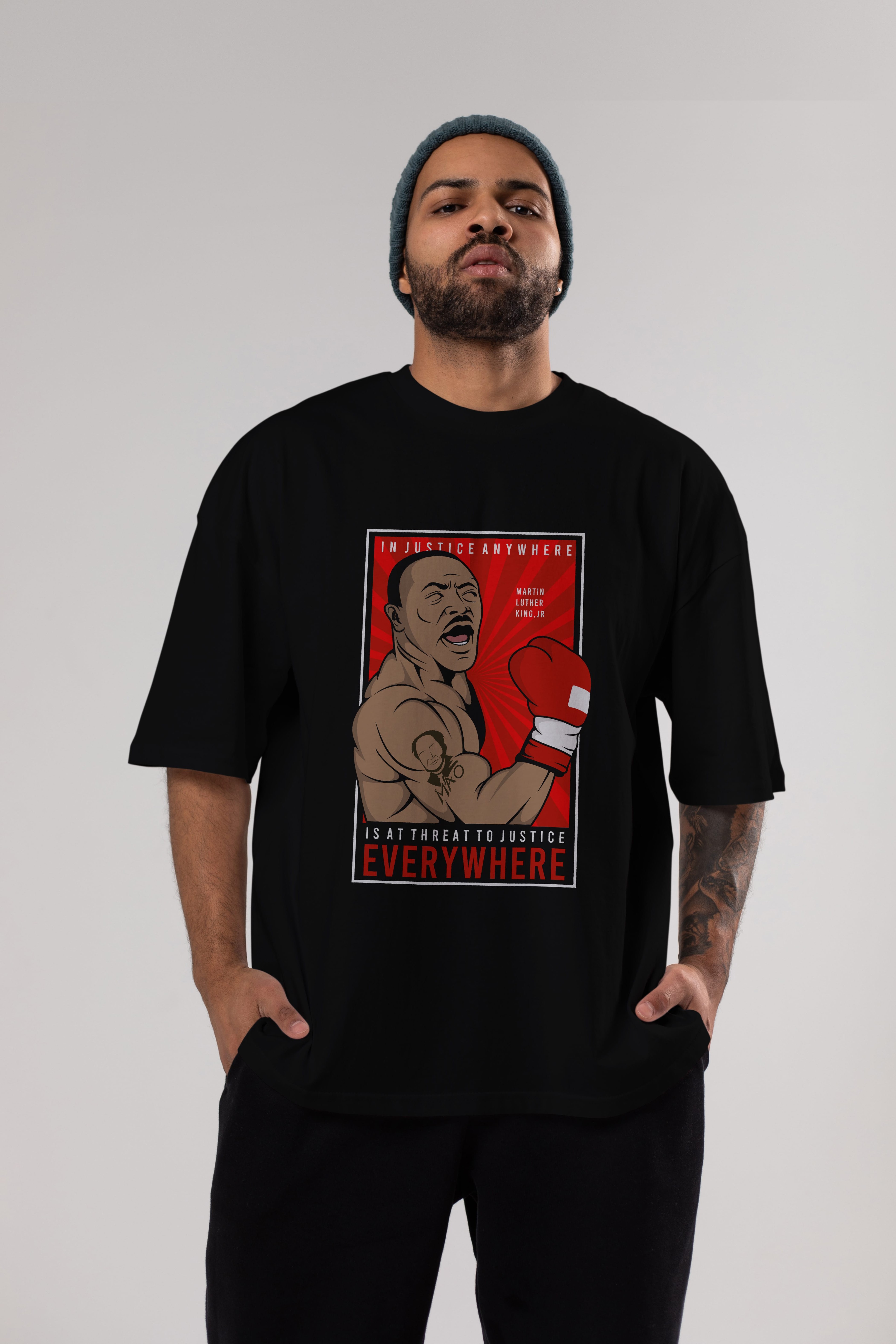 Luther King Boxer Ön Baskılı Oversize t-shirt Erkek Kadın Unisex %100 Pamuk tişort