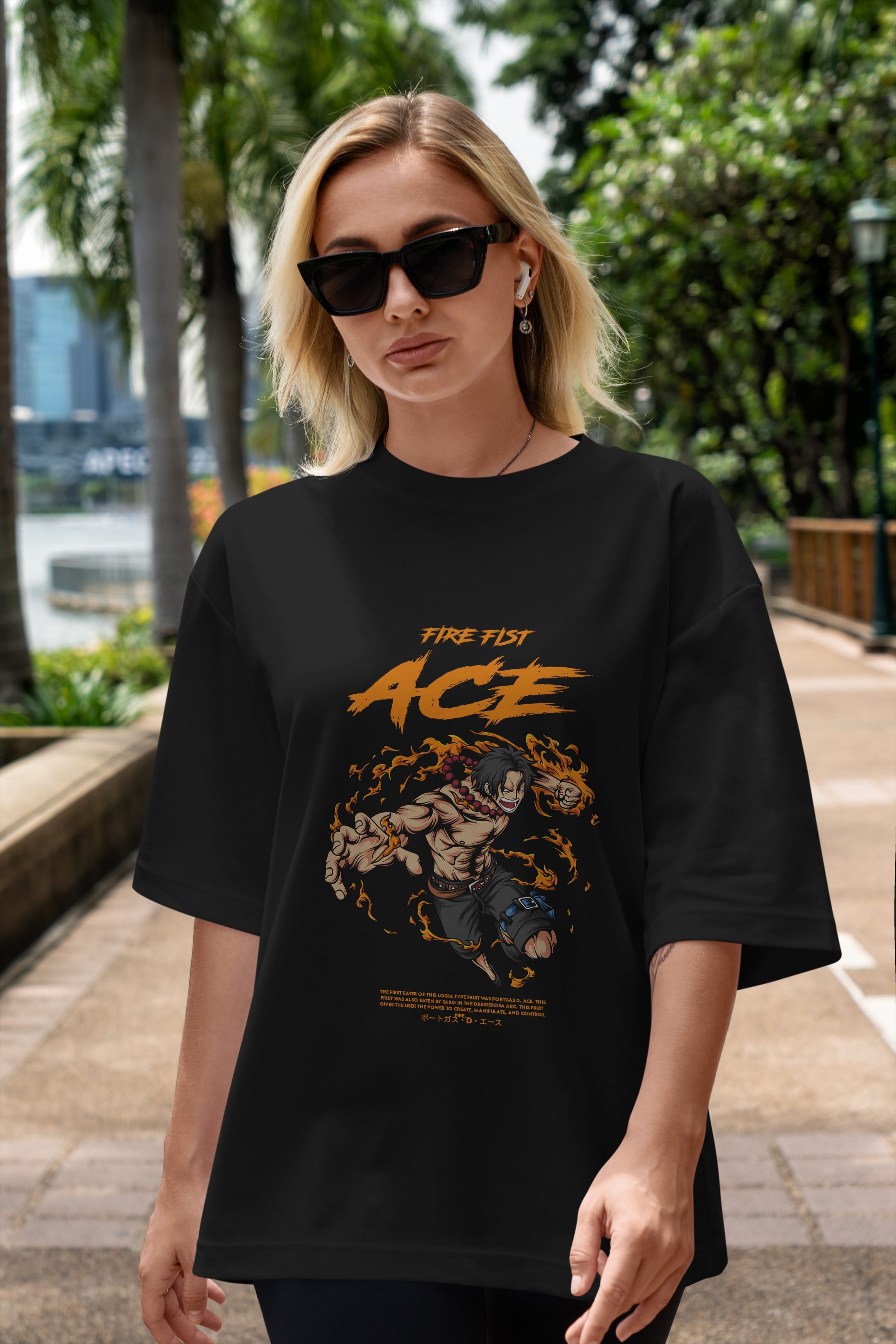 Fire Fist Ace Anime Ön Baskılı Oversize t-shirt %100 pamuk Erkek Kadın Unisex