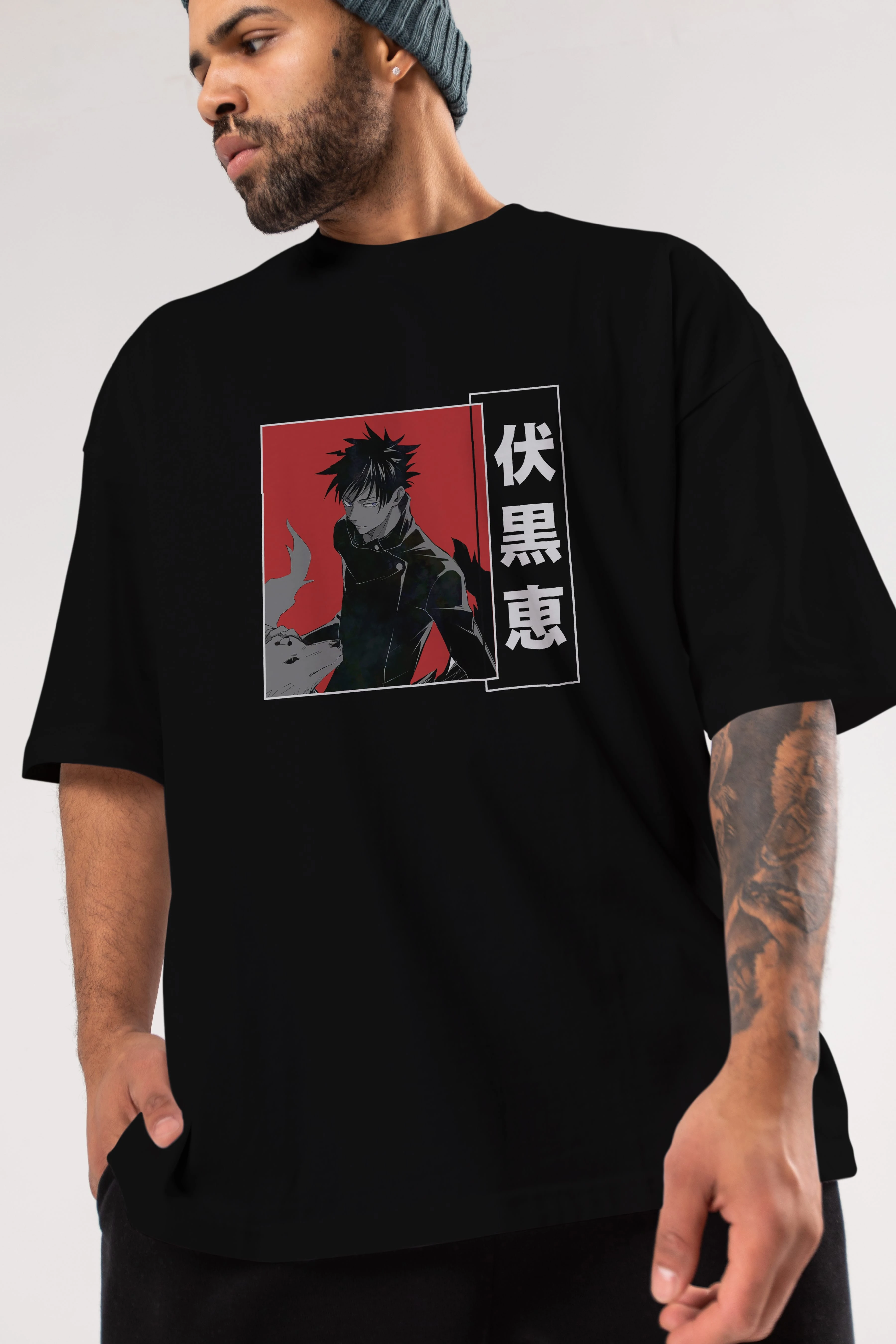 Megumi Fushiguro Anime Ön Baskılı Oversize t-shirt %100 pamuk Erkek Kadın Unisex