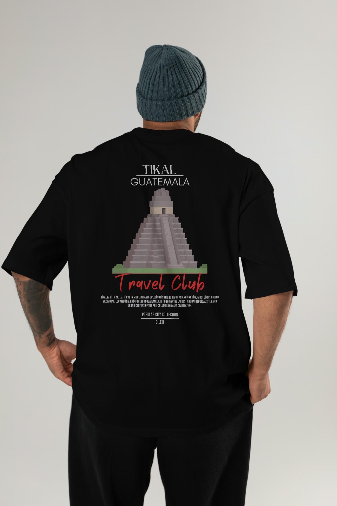 Tikal Guatemala Arka Baskılı Oversize t-shirt Erkek Kadın Pamuk Bisiklet Yaka tişort