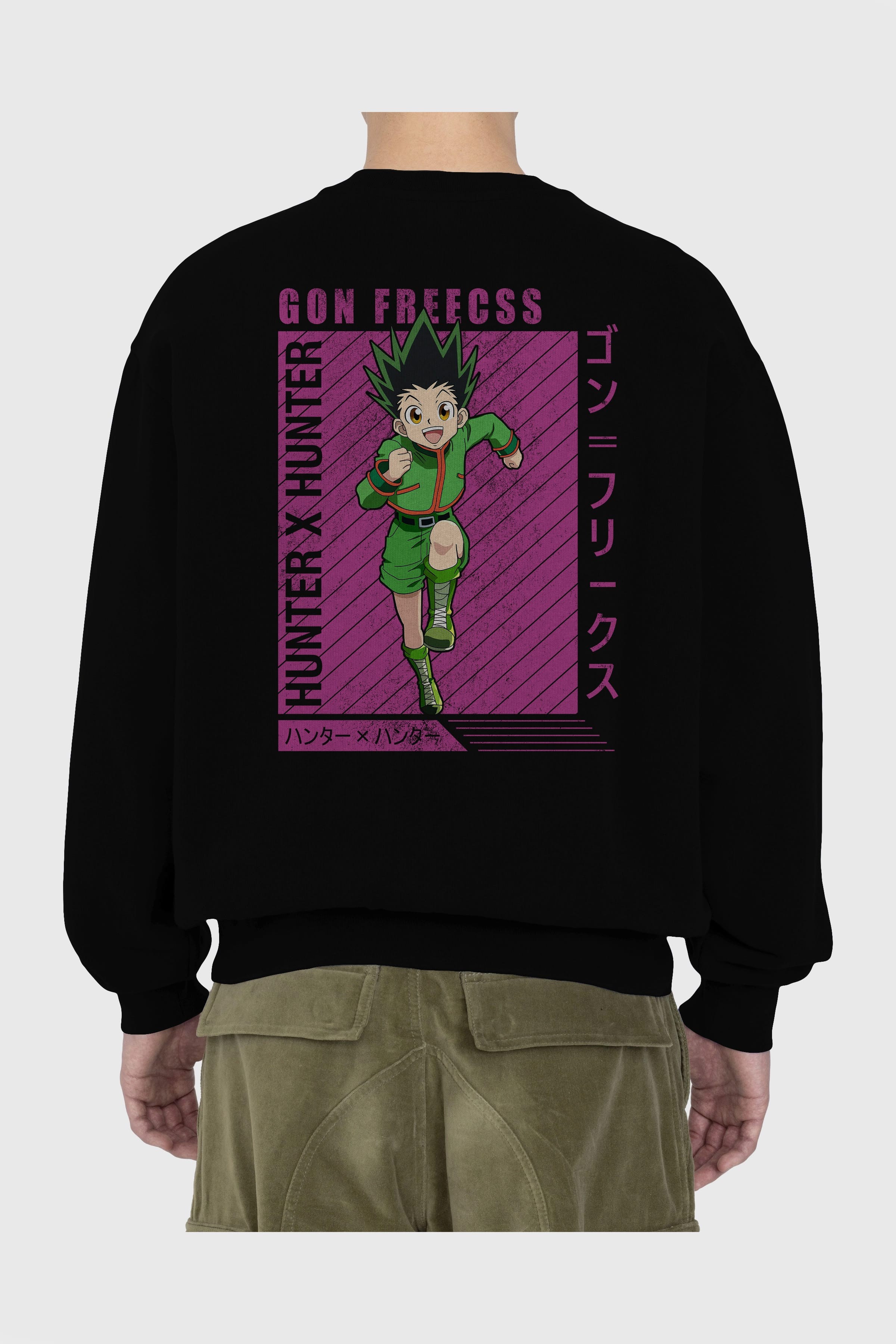 Gon Freecss HUNTER X HUNTER 3 Anime Arka Baskılı Oversize Sweatshirt Erkek Kadın Unisex