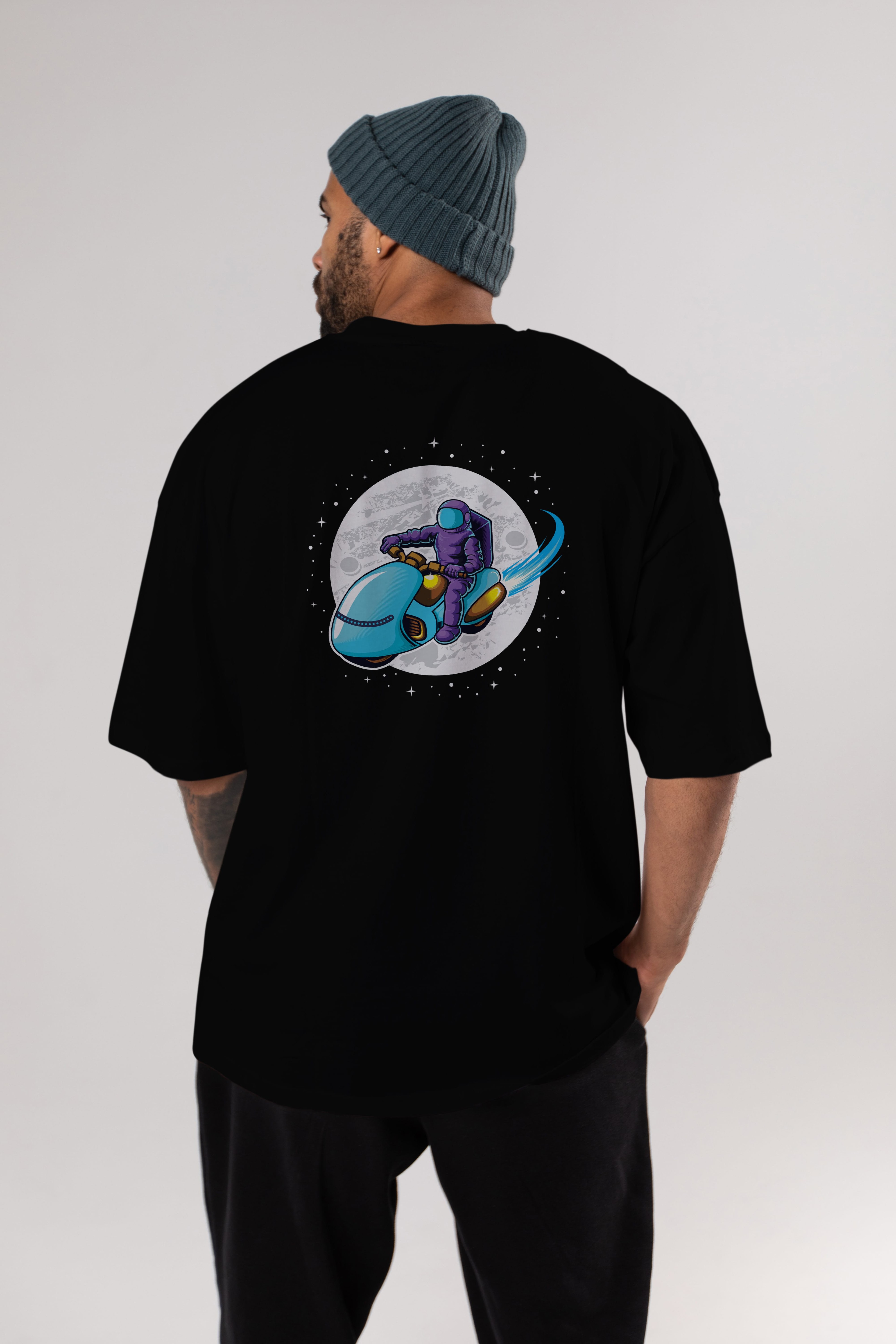 Astrorider in Space Arka Baskılı Oversize t-shirt Erkek Kadın Unisex