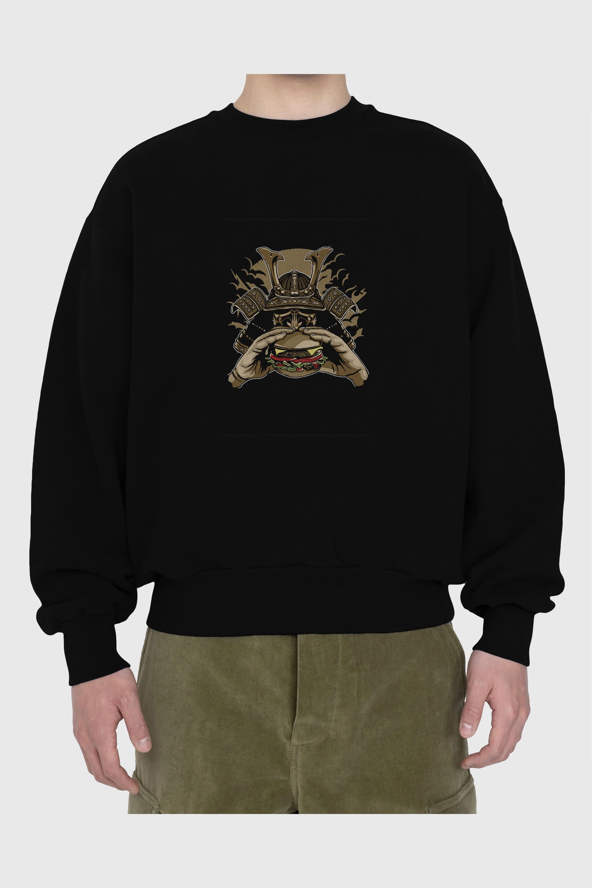 Samurai Burger Ön Baskılı Oversize Sweatshirt Erkek Kadın Unisex