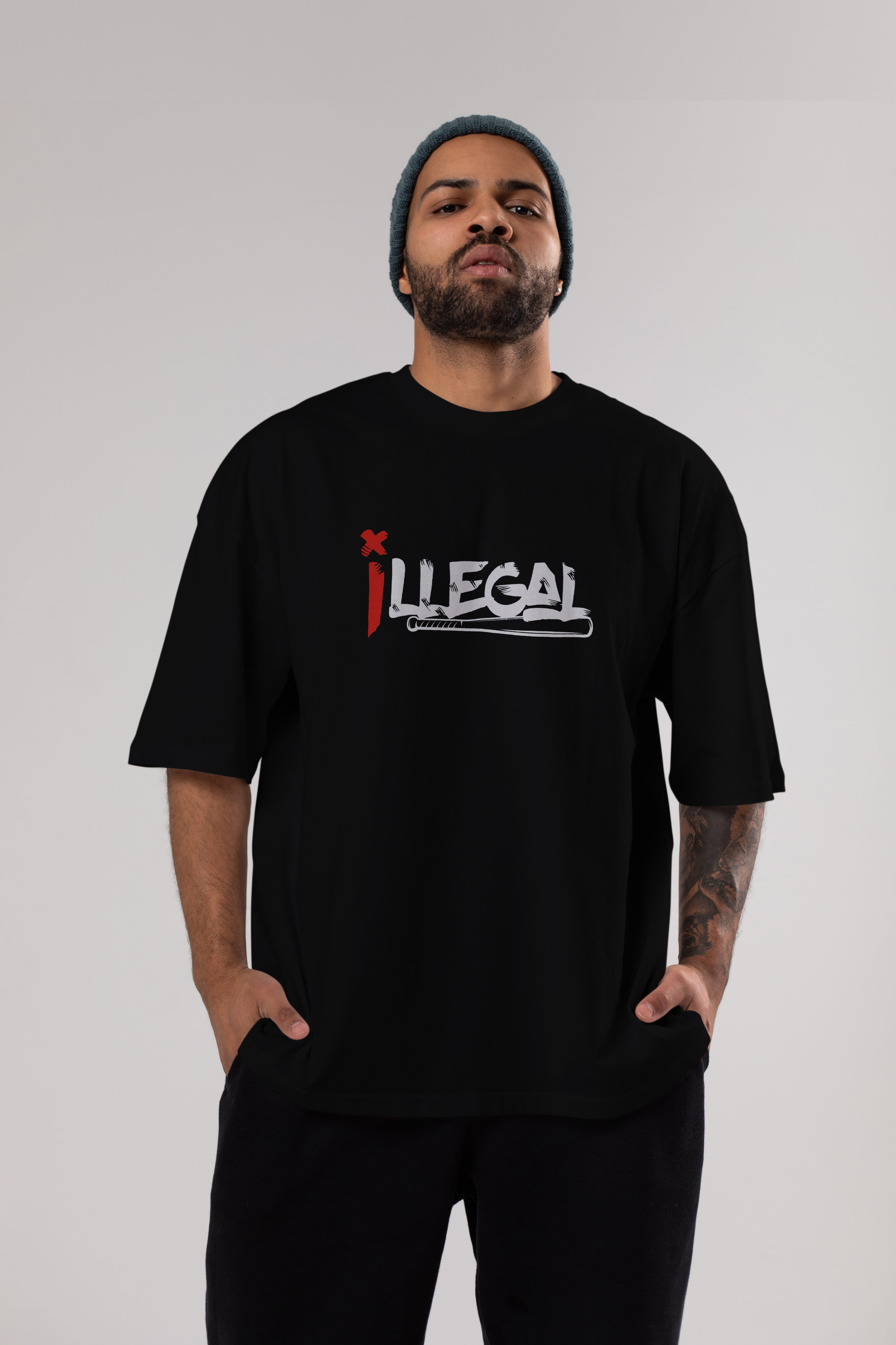 İllegal Ön Baskılı Oversize t-shirt %100 pamuk Erkek Kadın Unisex