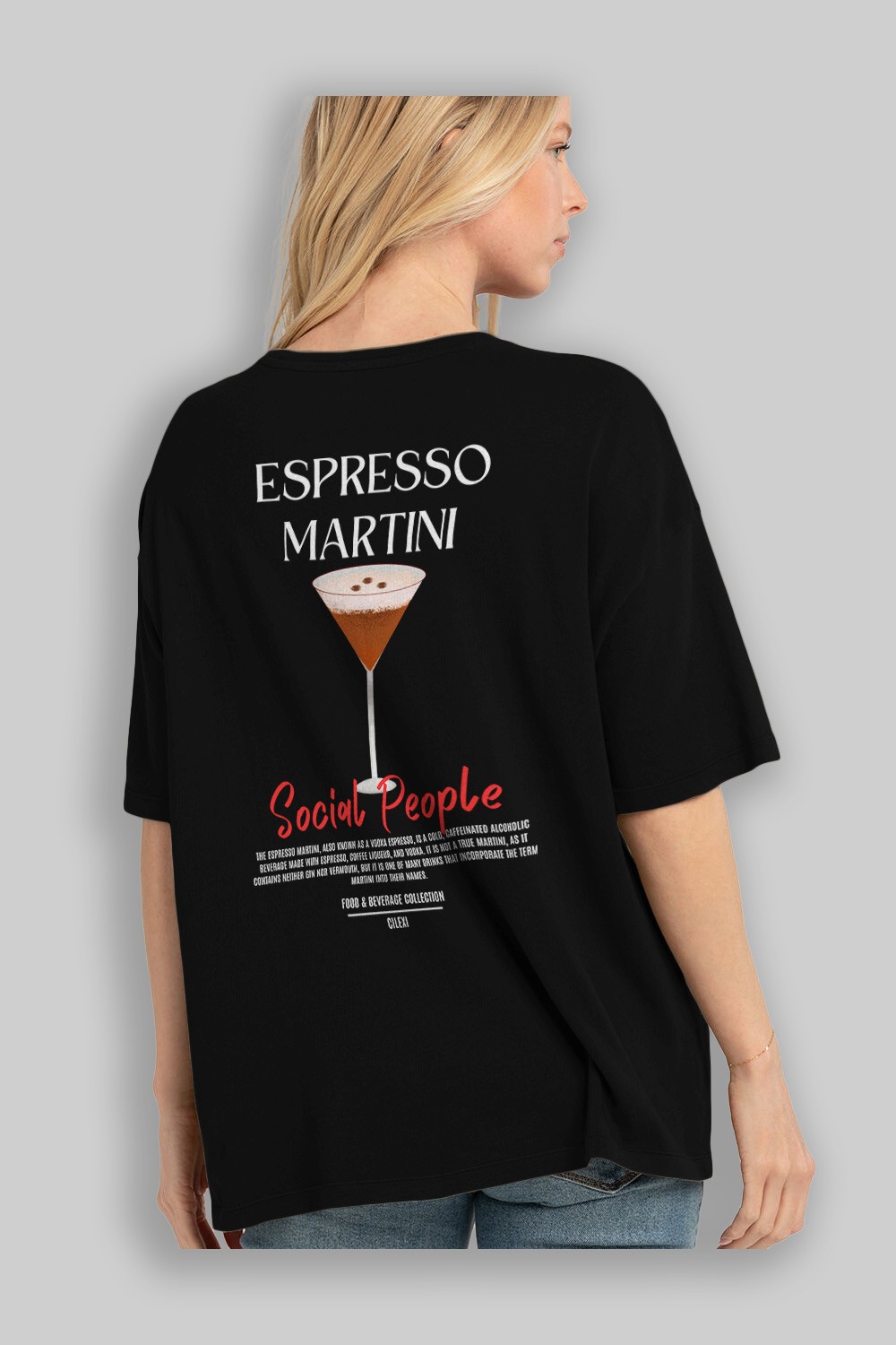 Espresso Martını Kokteyl Serisi Baskılı Oversize t-shirt Erkek Kadın Unisex %100 Pamuk Bisiklet Yaka tişort