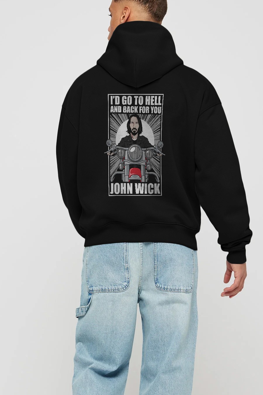 John Wick Biker Arka Baskılı Hoodie Oversize Kapüşonlu Sweatshirt Erkek Kadın Unisex