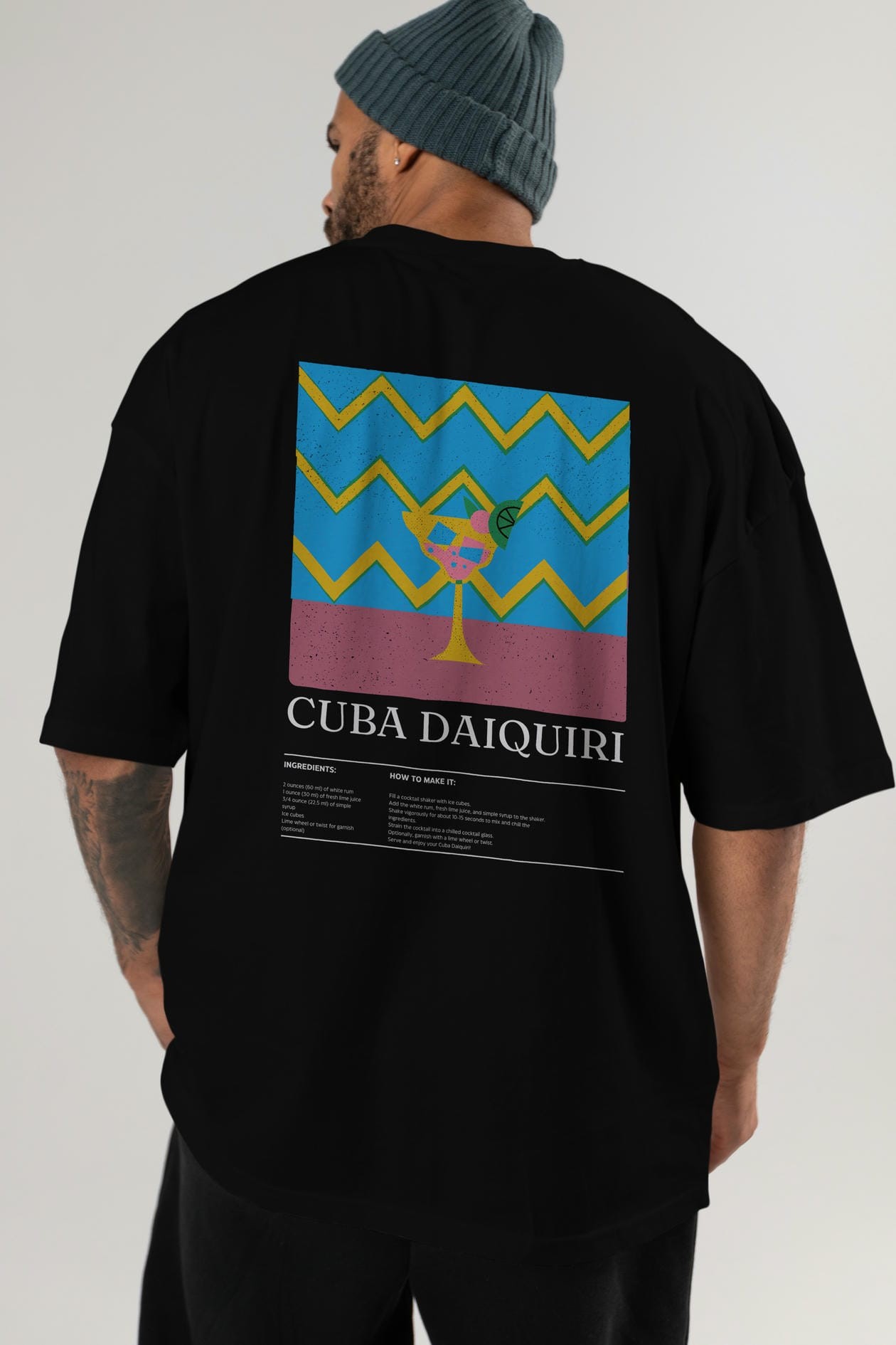 Cuba Daiquiri Kokteyl Serisi Arka Baskılı Oversize t-shirt Erkek Kadın %100 Pamuk Bisiklet Yaka tişort