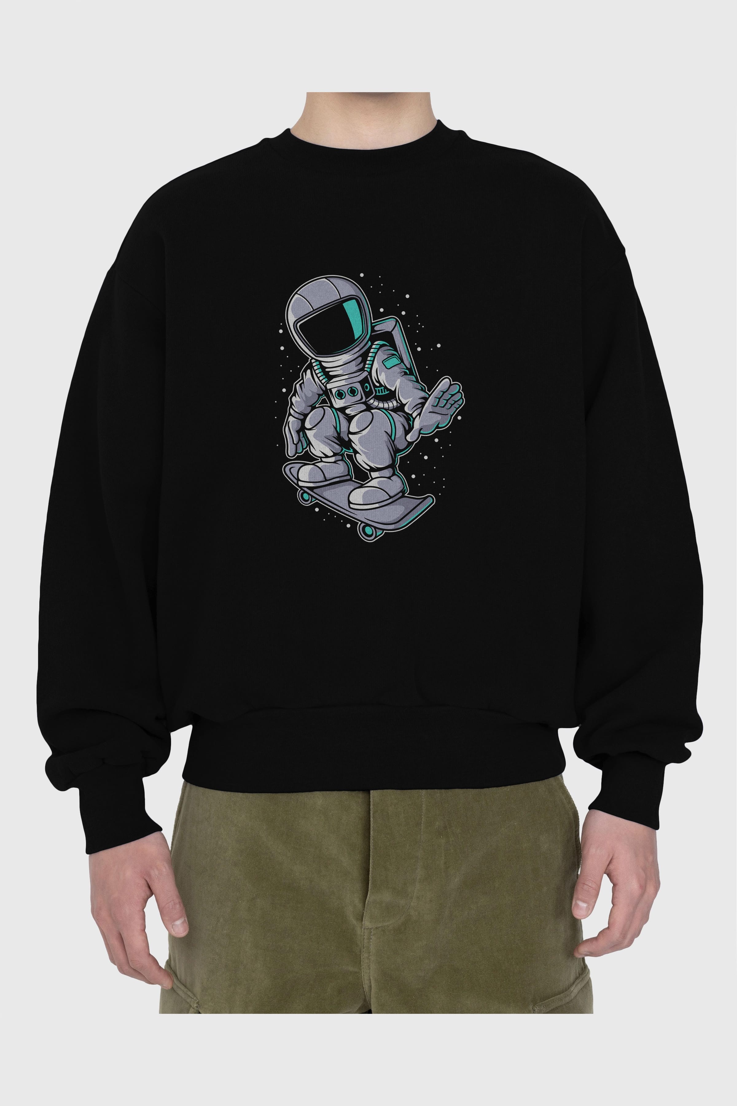 Astronaut Skater Ön Baskılı Oversize Sweatshirt Erkek Kadın Unisex