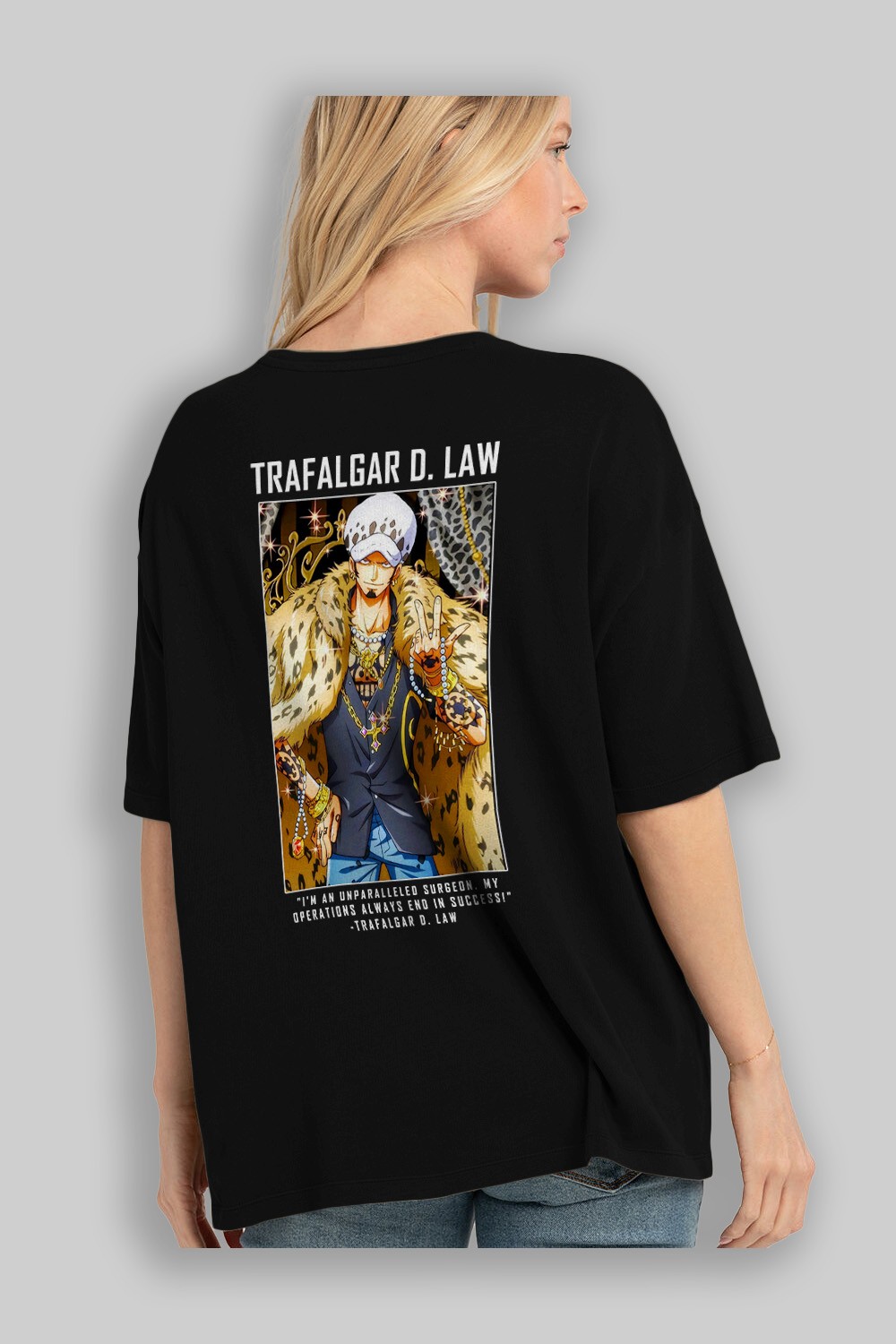 Trafalgar D. Water Law 2 Anime Arka Baskılı Oversize t-shirt Erkek Kadın Unisex %100 pamuk tişort