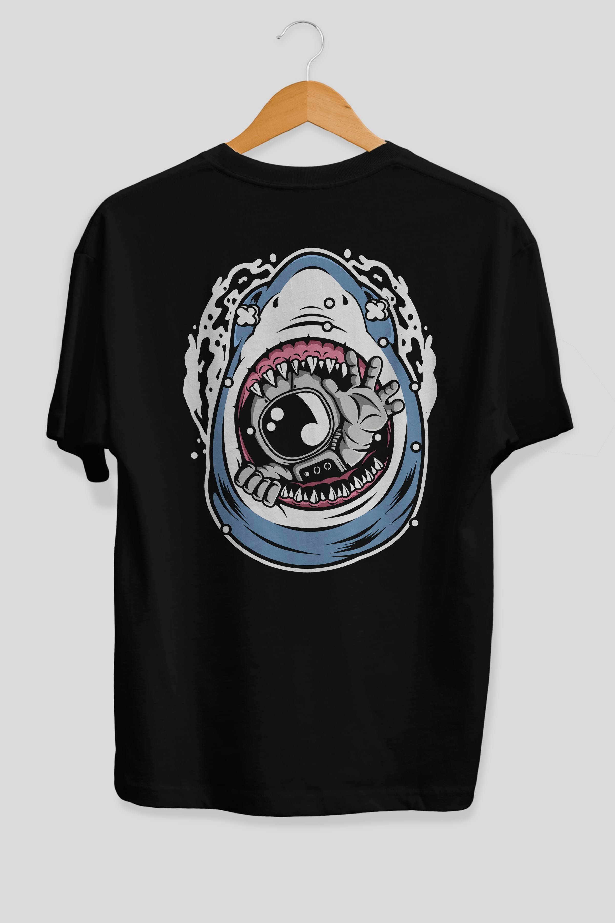 Astronaut Shark Arka Baskılı Oversize t-shirt Erkek Kadın Unisex