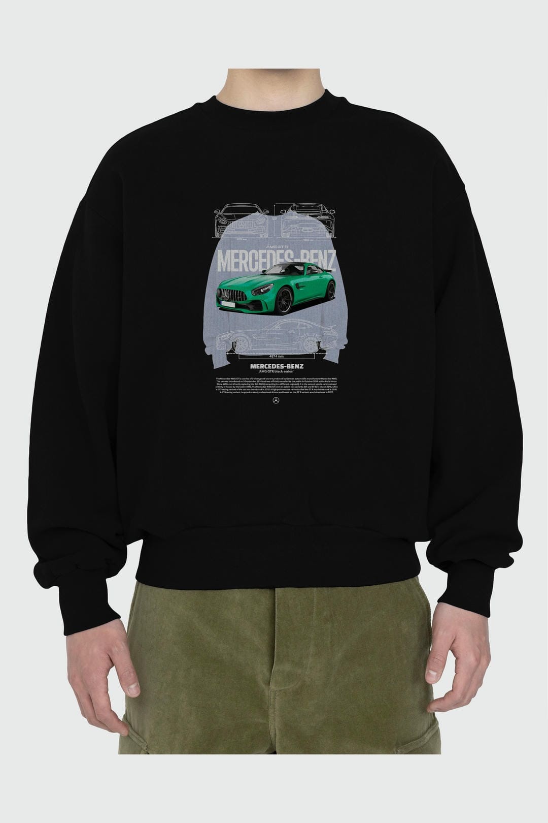 MERCDES-BENZ GREEN AMG GTR Ön Baskılı Anime Oversize Sweatshirt Erkek Kadın Unisex