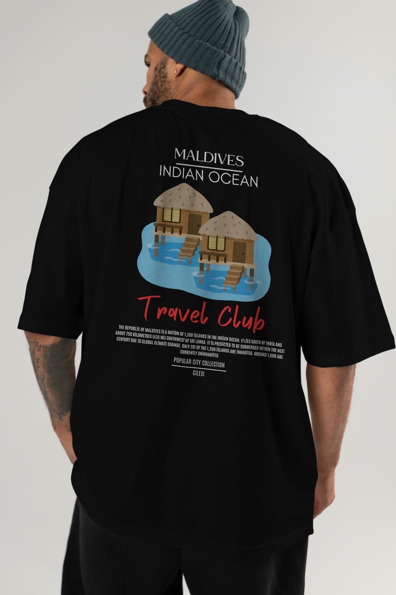 Maldives İndian Ocean Arka Baskılı Oversize t-shirt Erkek Kadın Pamuk Bisiklet Yaka tişort